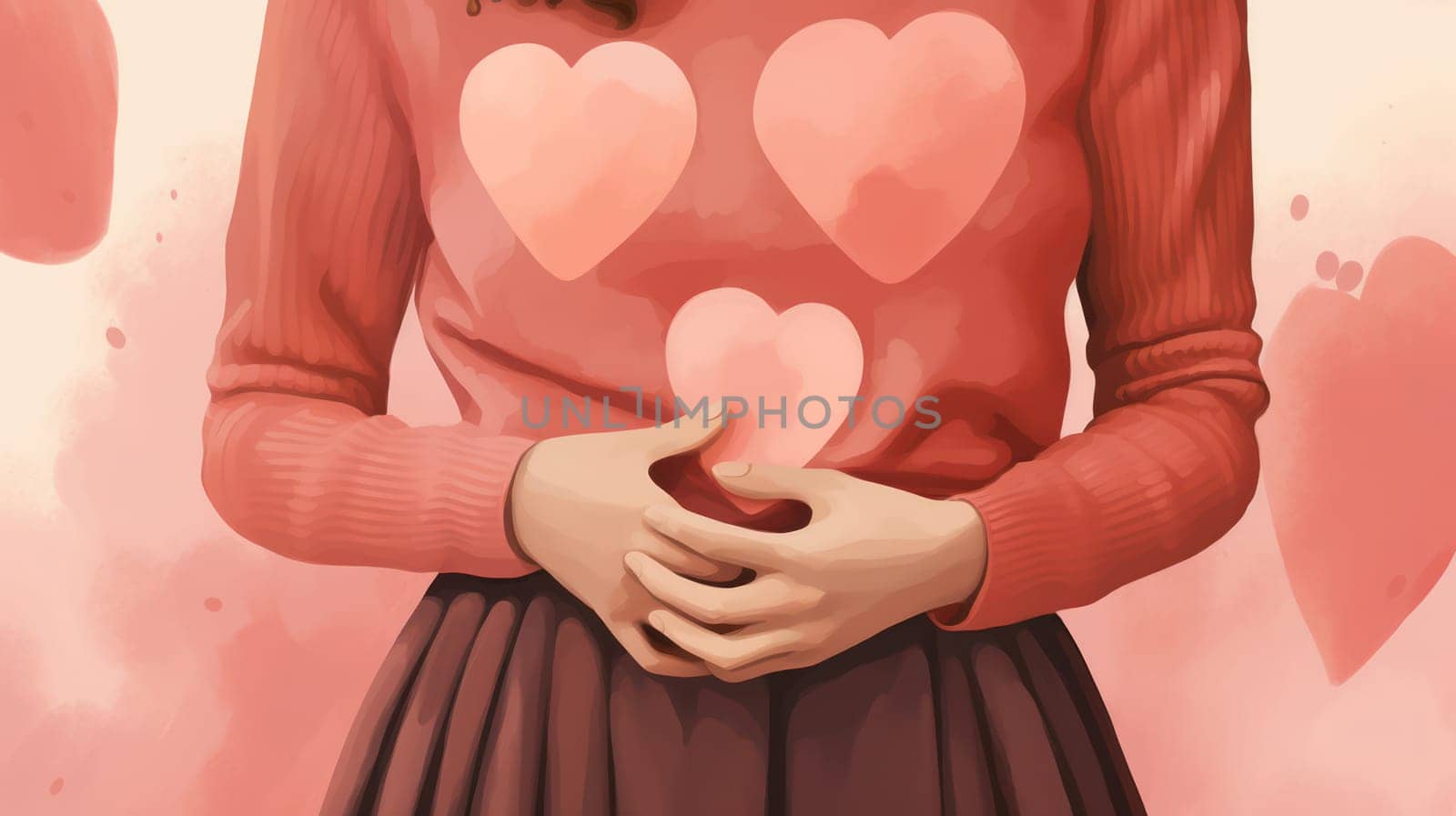 Anticipation of Love: A Happy Pregnant Woman's Hands Holding her Baby Bump in a Symbolic Heart Shape, Embracing the Concept of Motherhood by Vichizh