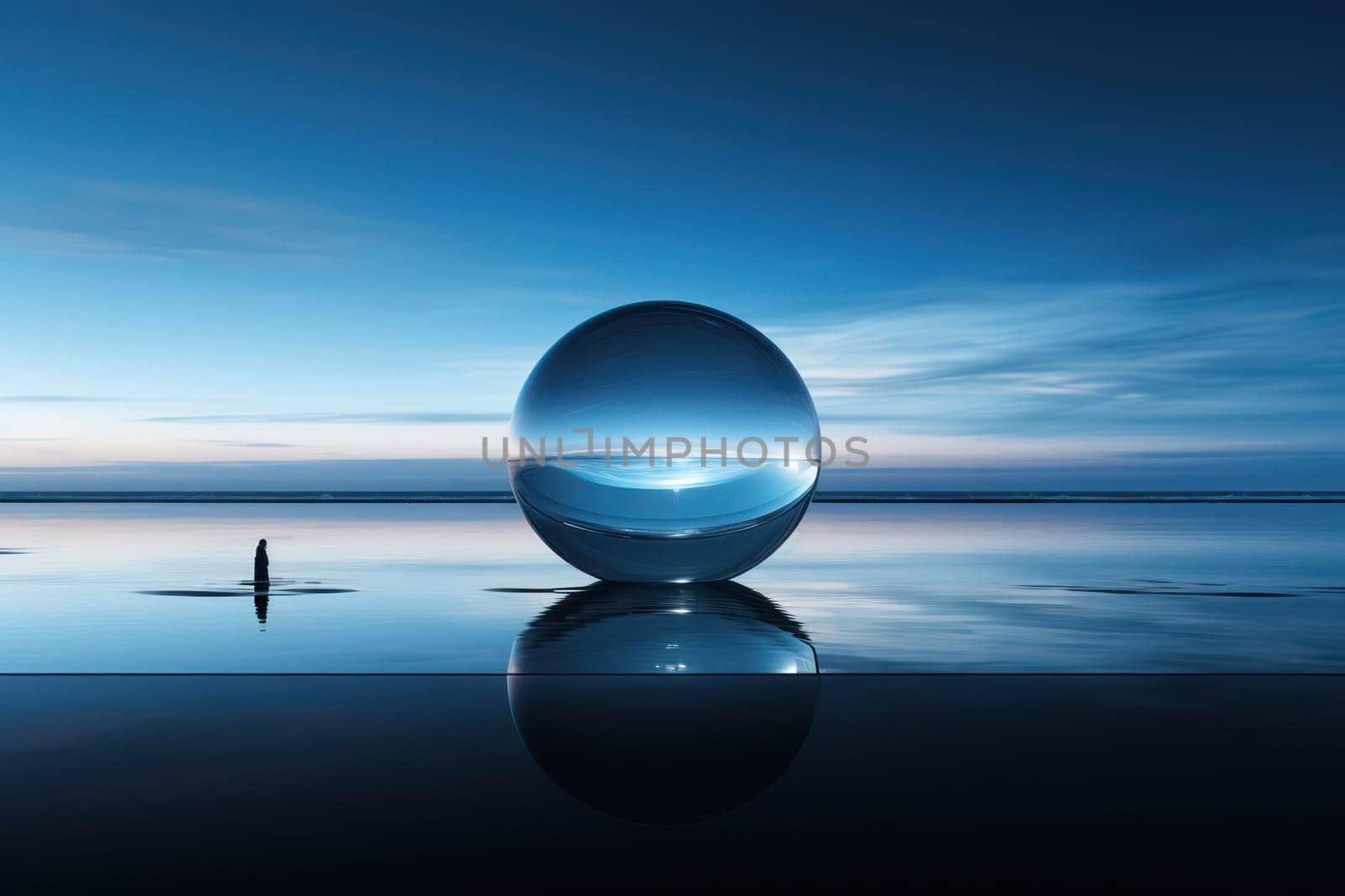 Sunset Sphere: Tranquil Beauty of Nature Reflected in Crystal Ball over the Serene Ocean by Vichizh