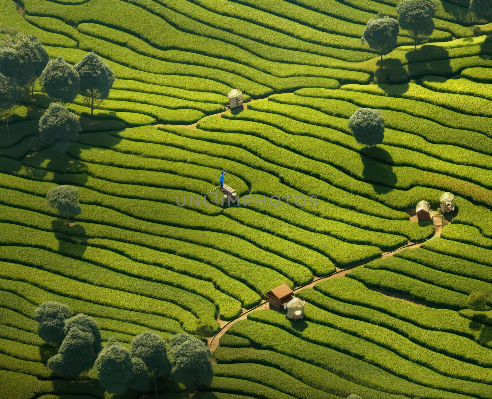 Green Rice Terraces on Bali Hills: Captivating Asian Farming Landscape