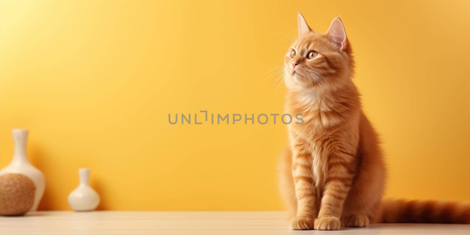 Ginger cat on soft color background, high quality, Octane render. Generative AI.