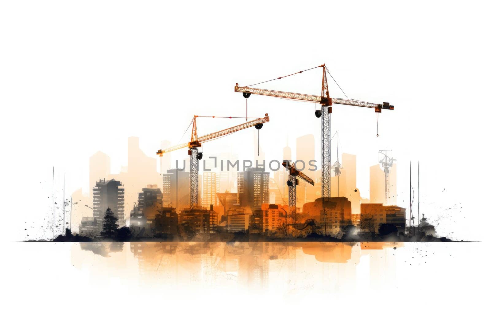 Silhouette of a construction site isolated on transparent background. Generative AI by golfmerrymaker