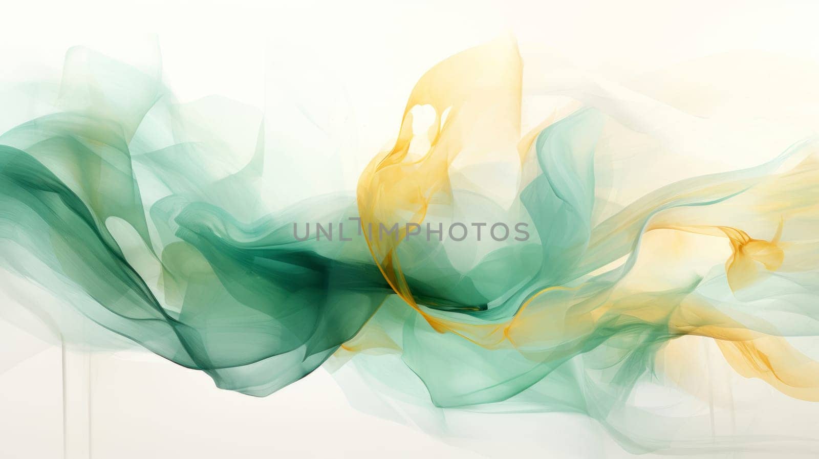 Elegant abstract fluid art with green and yellow color waves