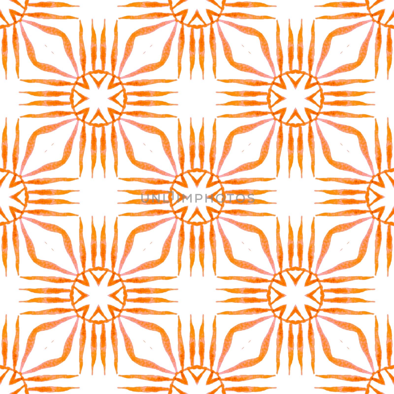 Ethnic hand painted pattern. Orange unusual boho chic summer design. Textile ready original print, swimwear fabric, wallpaper, wrapping. Watercolor summer ethnic border pattern.