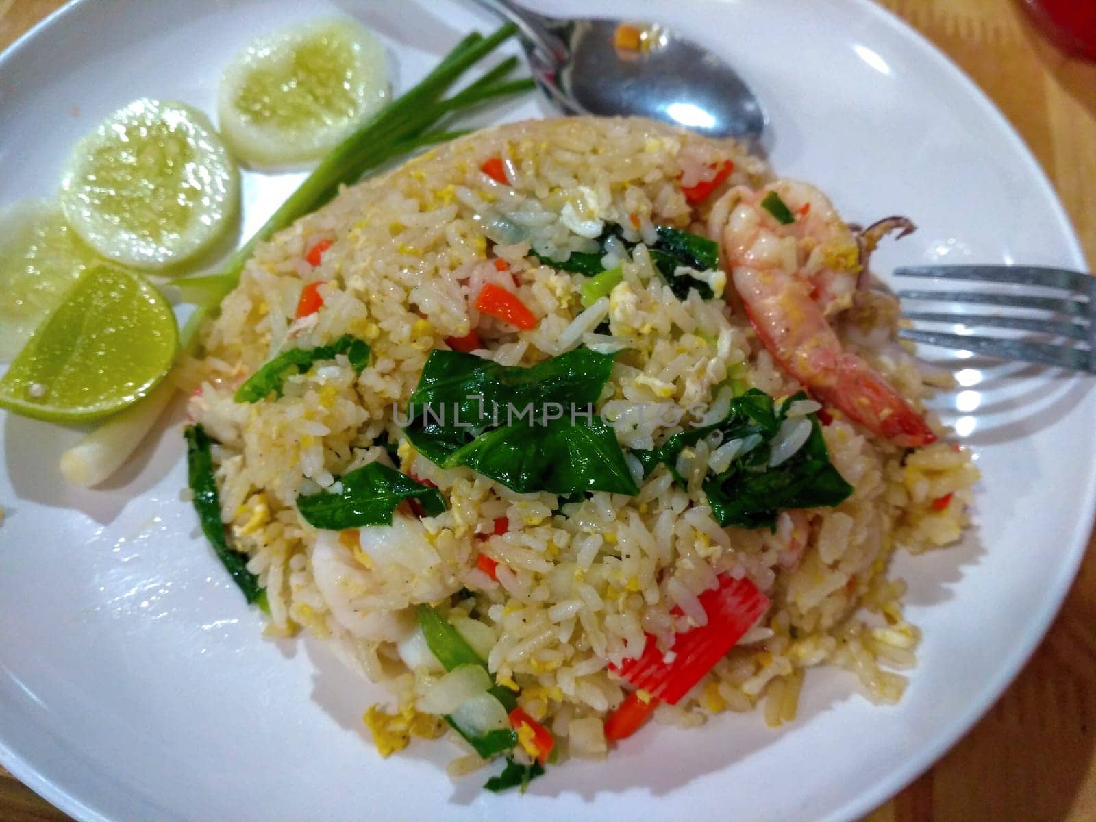 Thai spicy food basil shrimp fried rice recipe