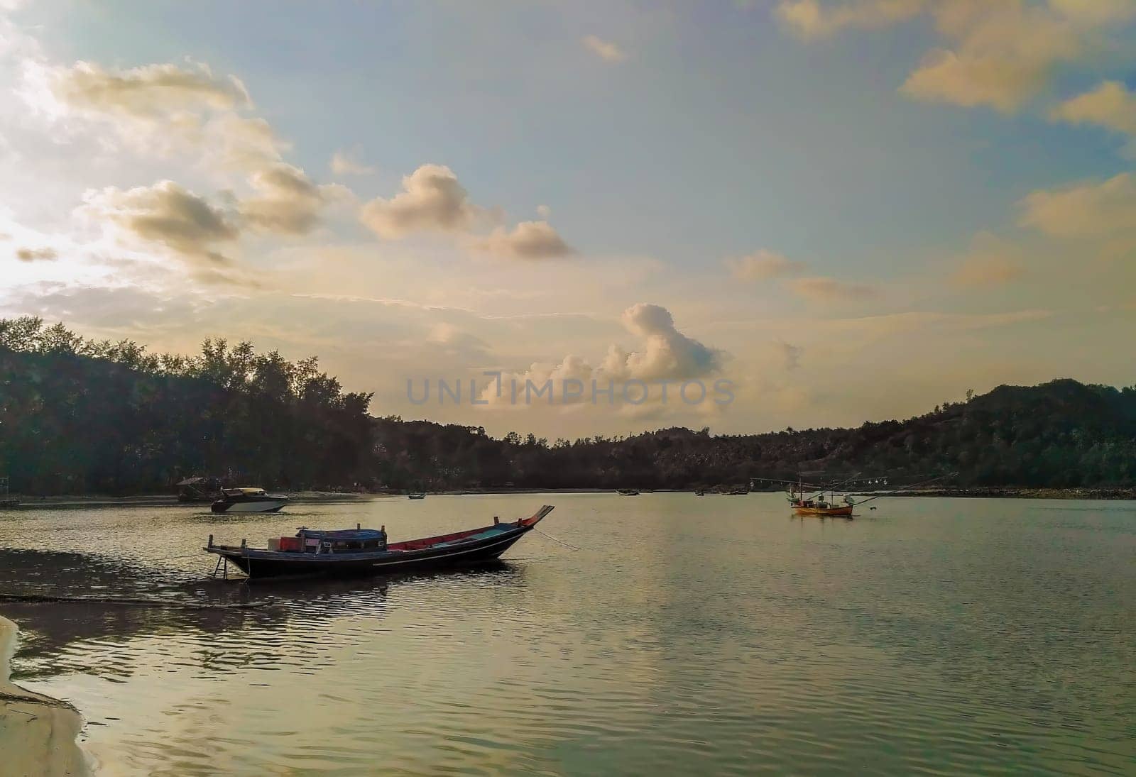 Tropical beach, traditional long tail boats, Gulf of Thailand, Thailand