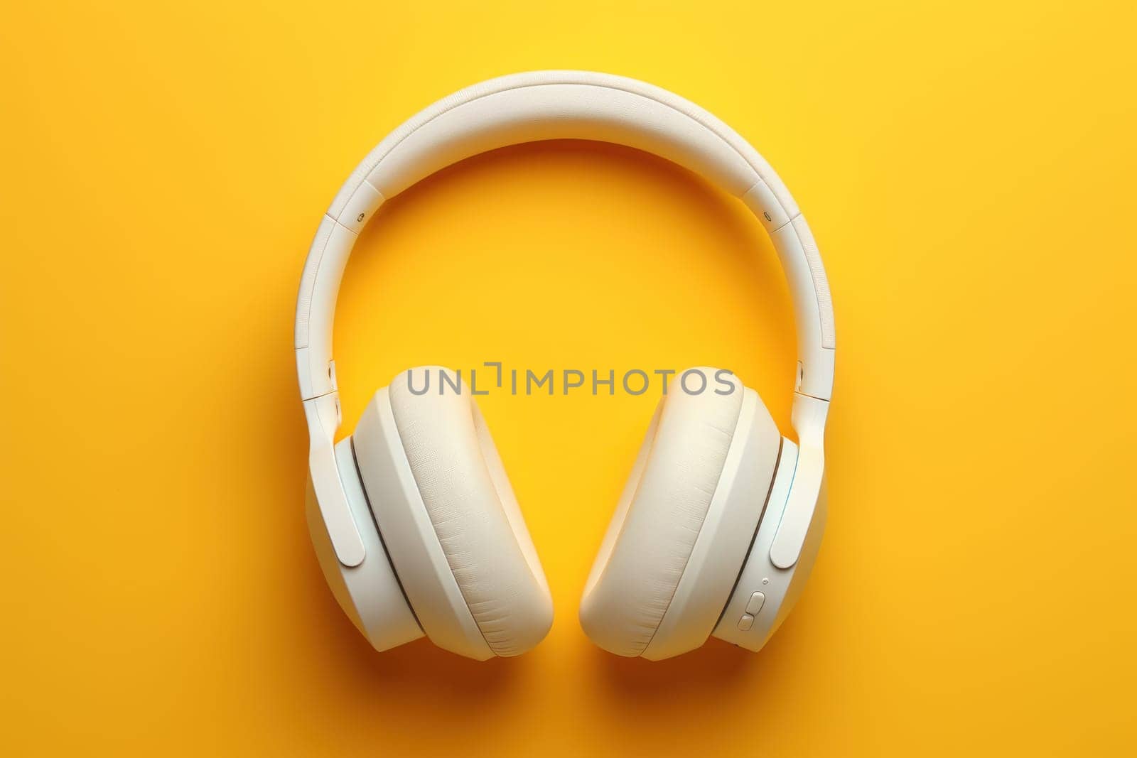 White headphones on a multicolored background. Generative AI by golfmerrymaker