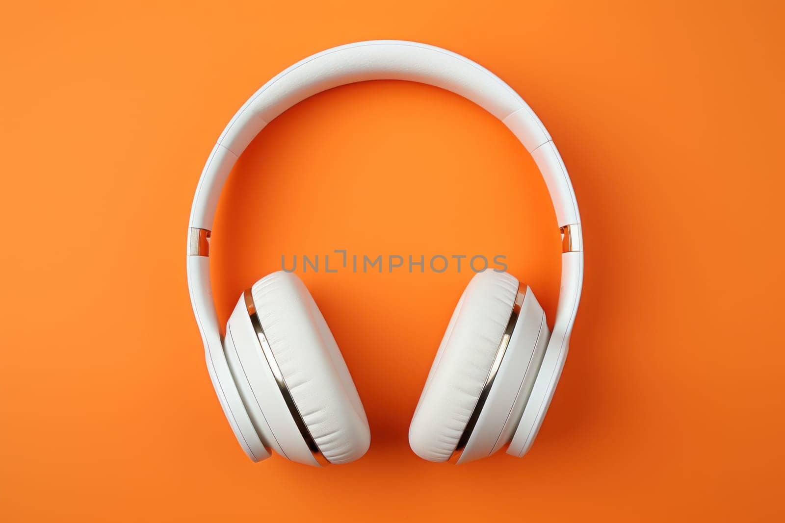 White headphones on a multicolored background. Generative AI by golfmerrymaker