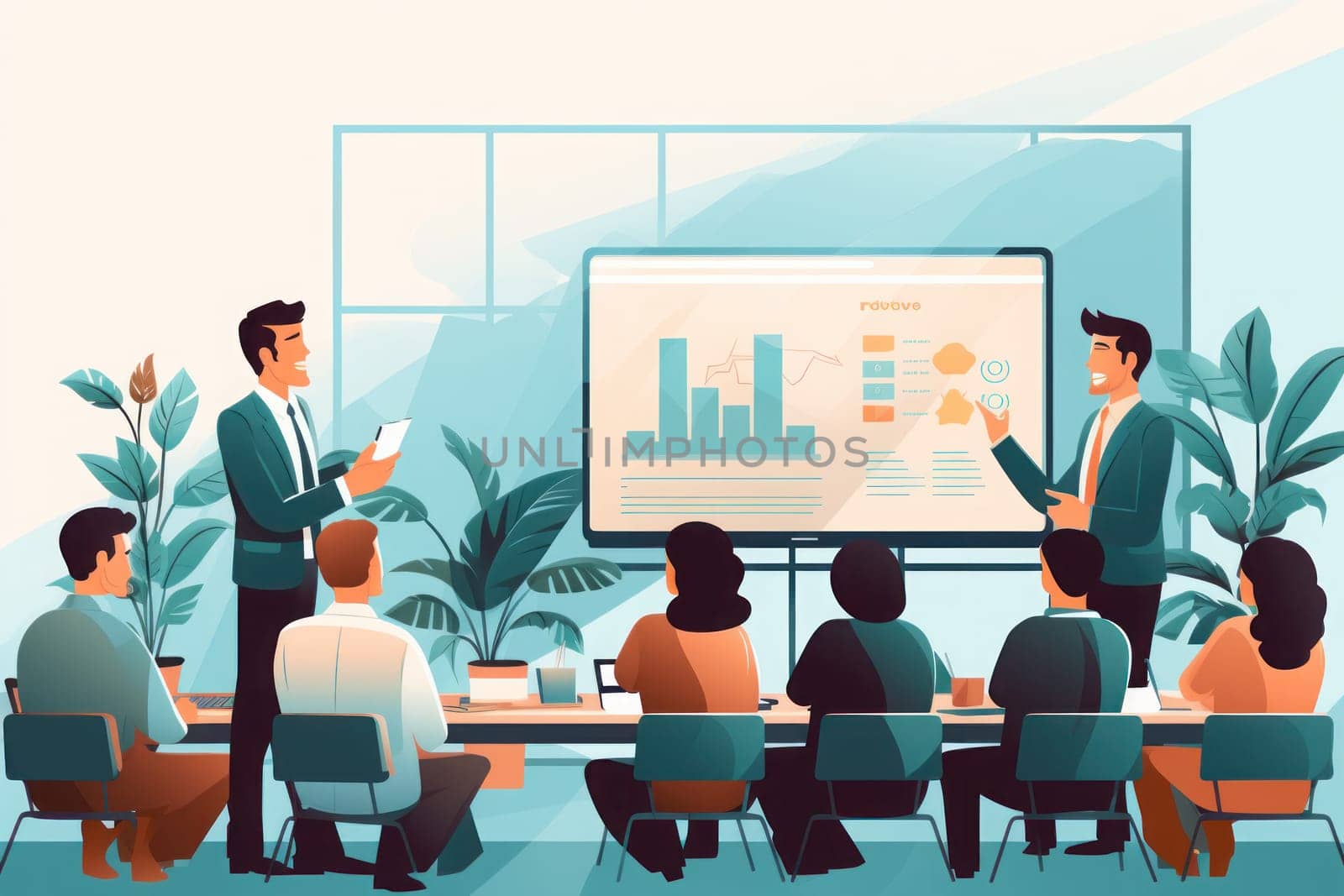 Illustration of a business meeting or presentation and training. Gemerative AI.