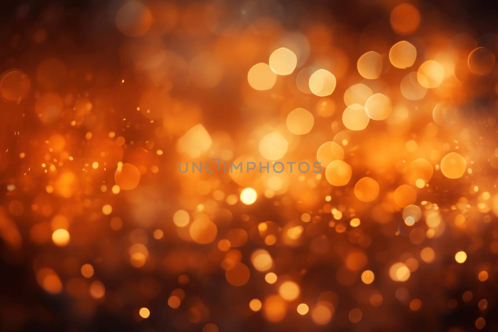 Glitter orange blurred bokeh lights background. Generative AI.
