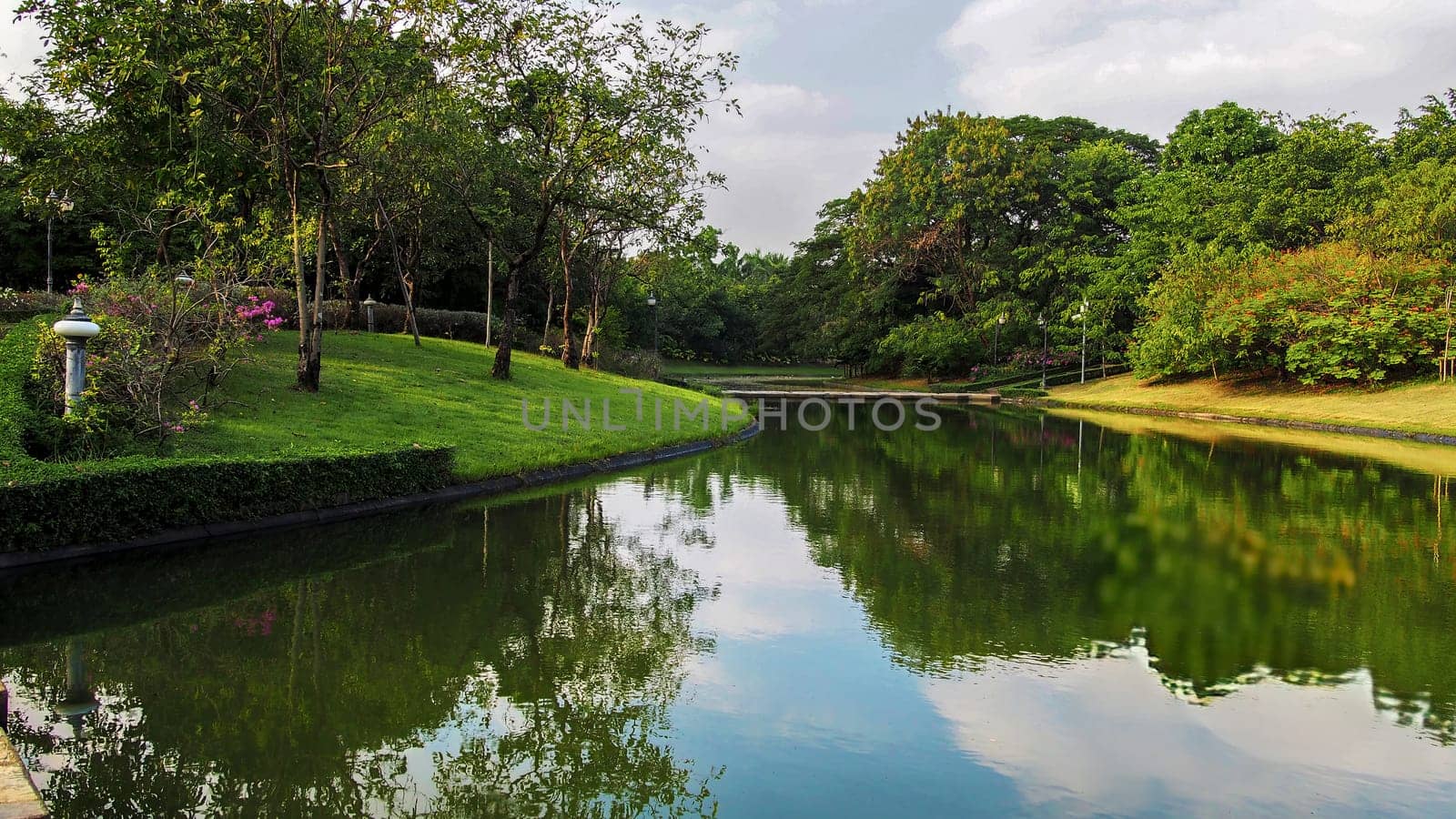 Lake view of Lumpini Park in the Thai capital's city center Bangkok, Thailand. Lumpini Park