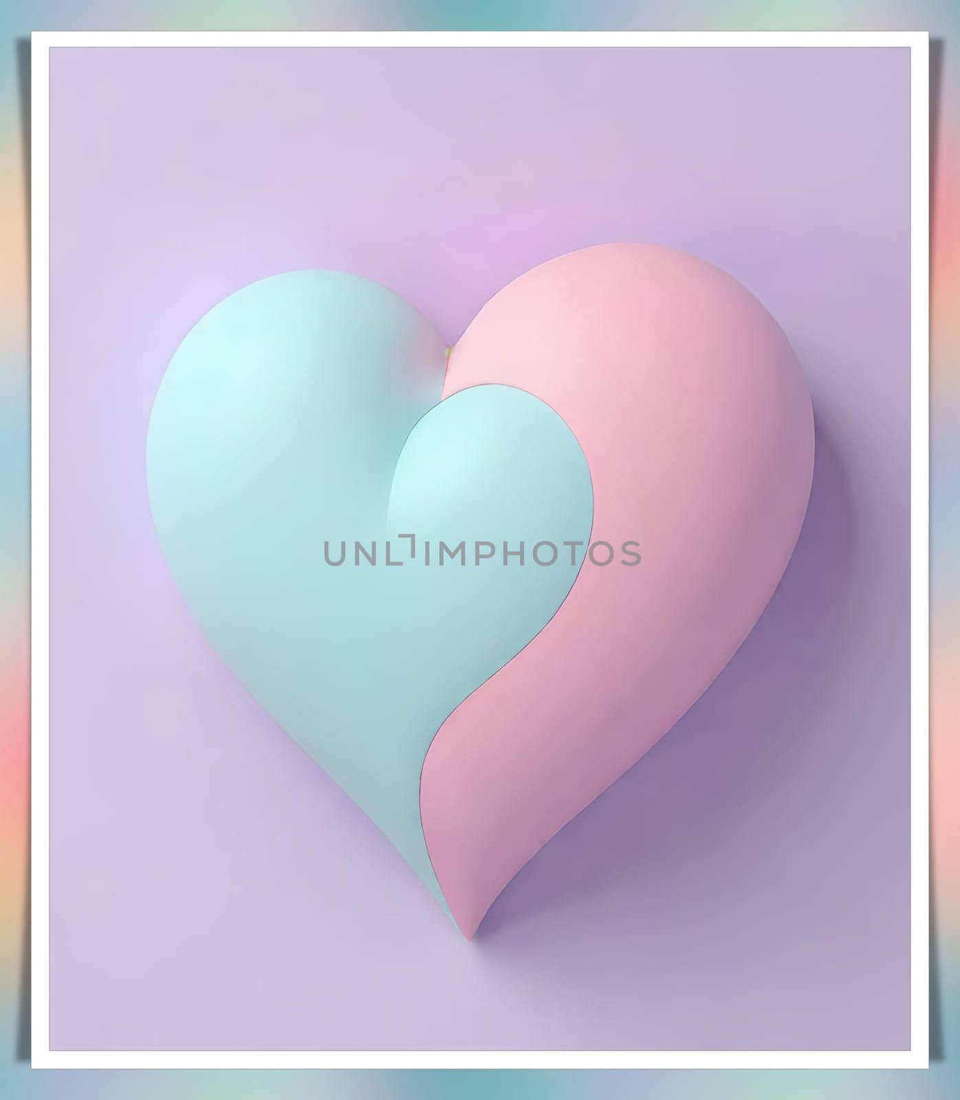 Valentine's Day background with hearts .Pastel colors.Valentine's day greeting card with heart.Minimal Valentine's Day concept. 3D rendering.Valentine's Day greeting card with hearts in pastel colors.Minimal love concept.Computer digital drawing.