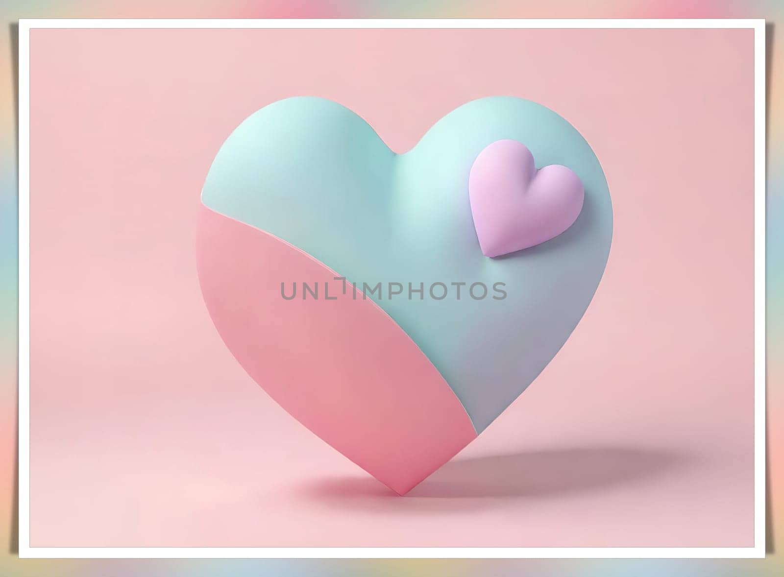 Valentine's Day background with hearts .Pastel colors.Valentine's day greeting card with heart.Minimal Valentine's Day concept. 3D rendering.Valentine's Day greeting card with hearts in pastel colors.Minimal love concept.Computer digital drawing.