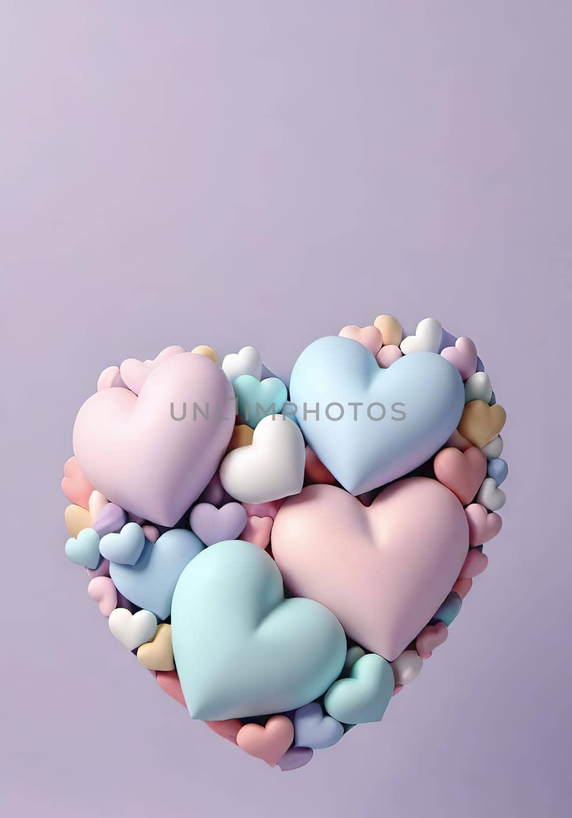 Valentine's Day background with hearts .Pastel colors.Valentine's day greeting card with heart.Minimal Valentine's Day concept. 3D rendering.Valentine's Day greeting card with hearts in pastel colors.Minimal love concept.Computer digital drawing.