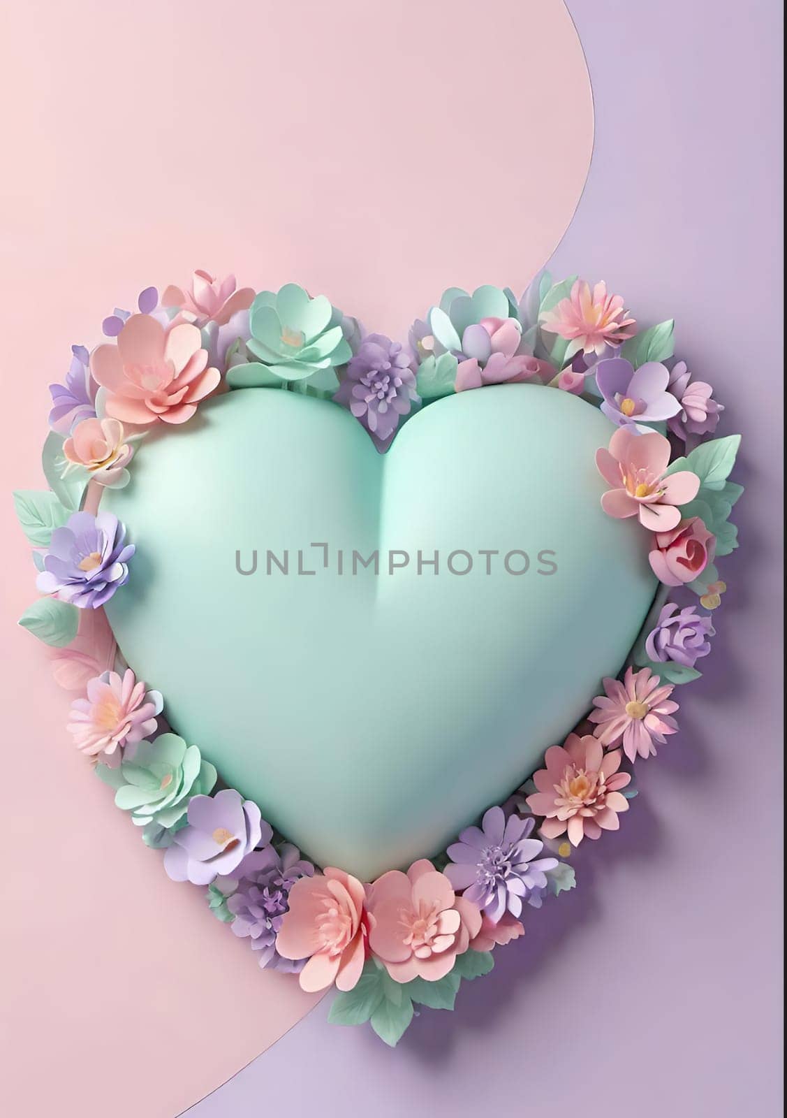 Valentine's Day background with hearts .Pastel colors.Valentine's day greeting card with heart.Minimal Valentine's Day concept. 3D rendering.Valentine's Day greeting card with hearts in pastel colors.Minimal love concept.Computer digital drawing.