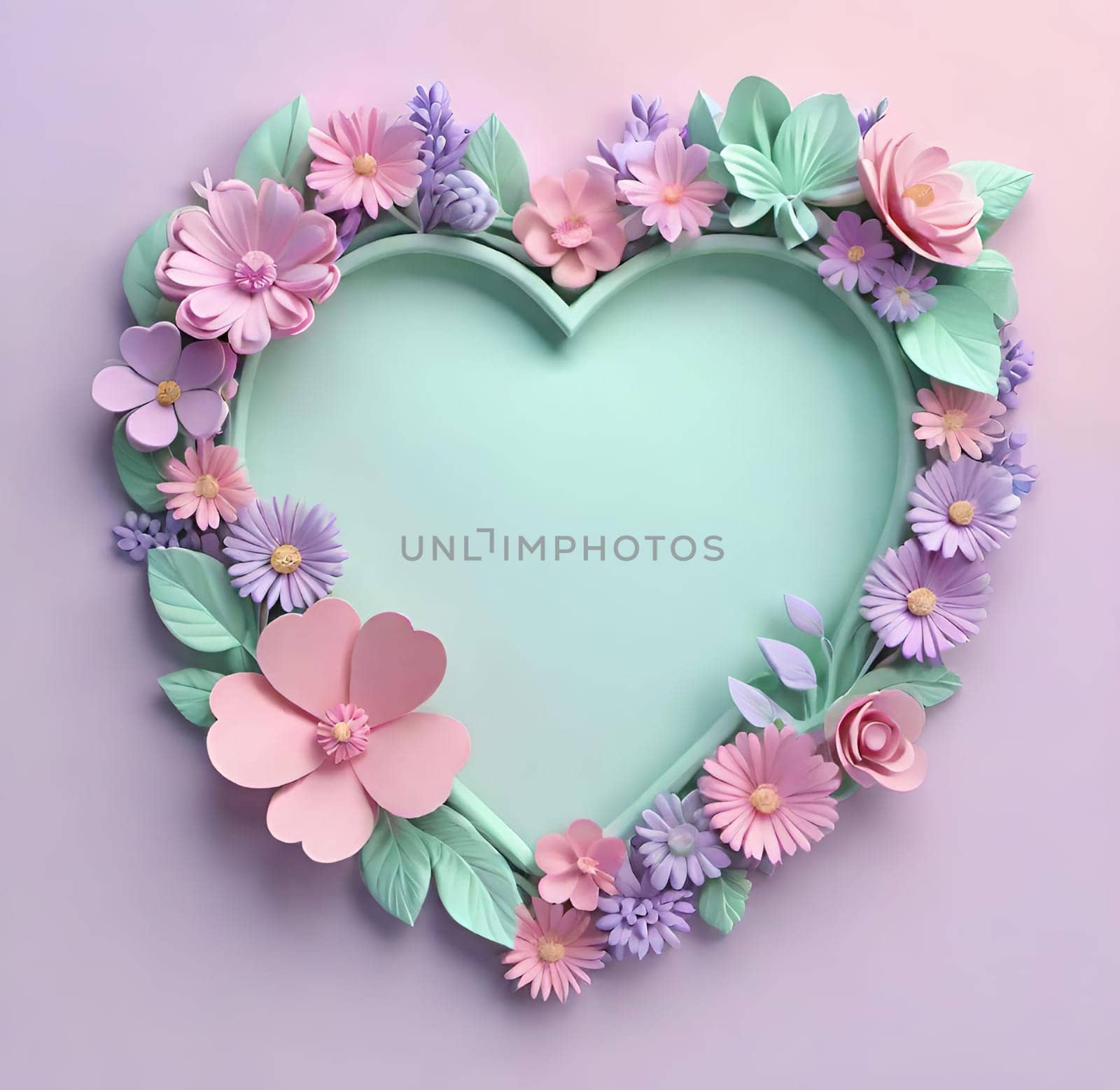 Valentine's Day background with hearts .Pastel colors.Valentine's day greeting card with heart.Minimal Valentine's Day concept. 3D rendering.Valentine's Day greeting card with hearts in pastel colors.Minimal love concept.Computer digital drawing.