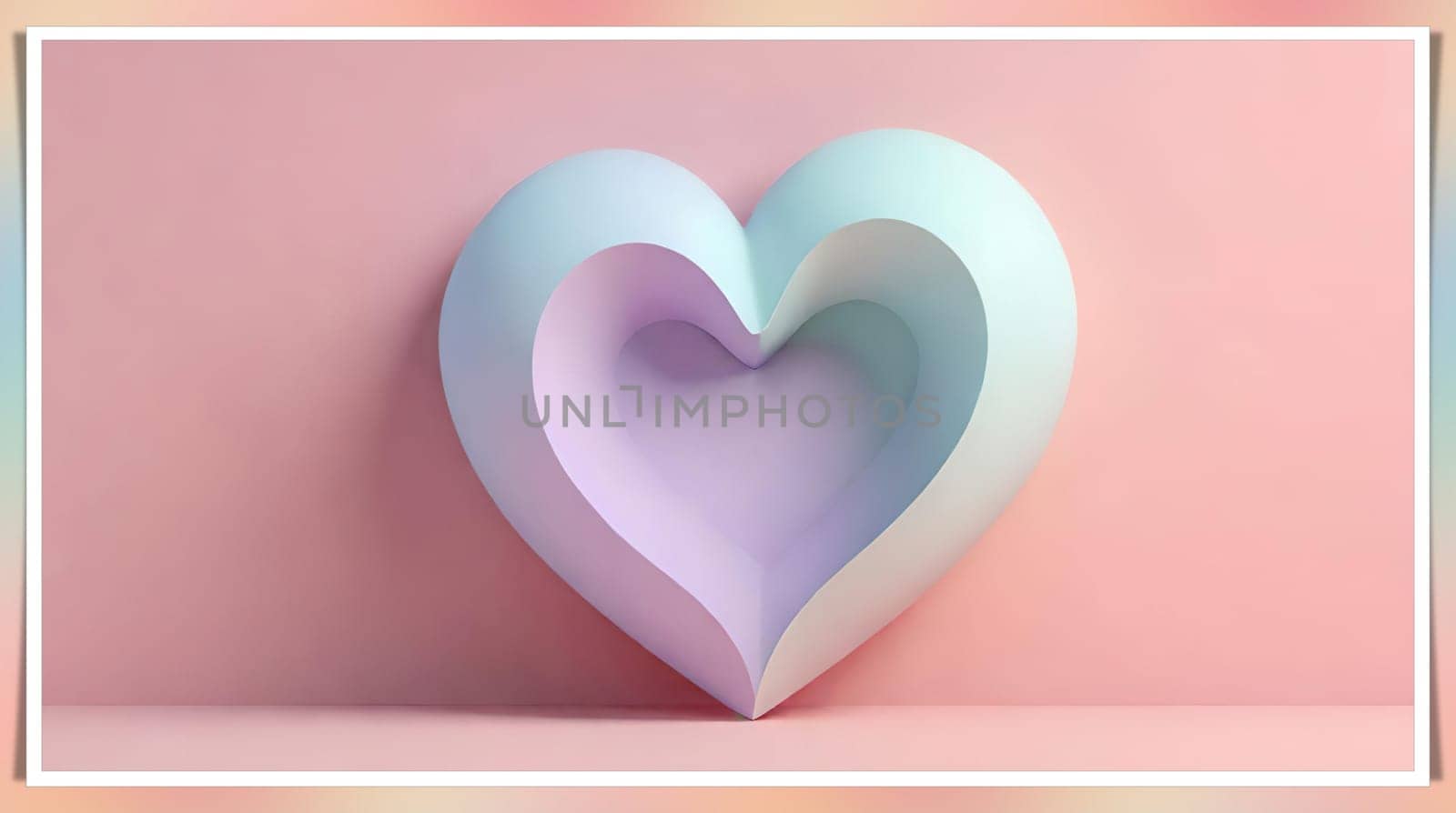 Valentine's Day background with hearts .Pastel colors.Valentine's day greeting card with heart.Minimal Valentine's Day concept. 3D rendering.Valentine's Day greeting card with hearts in pastel colors.Minimal love concept.Computer digital drawing.