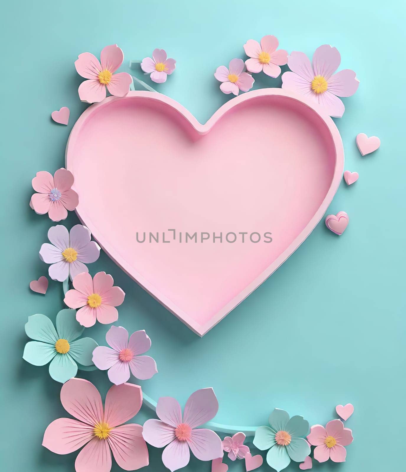 Valentine's Day background with hearts .Pastel colors.Valentine's day greeting card with heart.Minimal Valentine's Day concept. 3D rendering.Valentine's Day greeting card with hearts in pastel colors.Minimal love concept.Computer digital drawing.