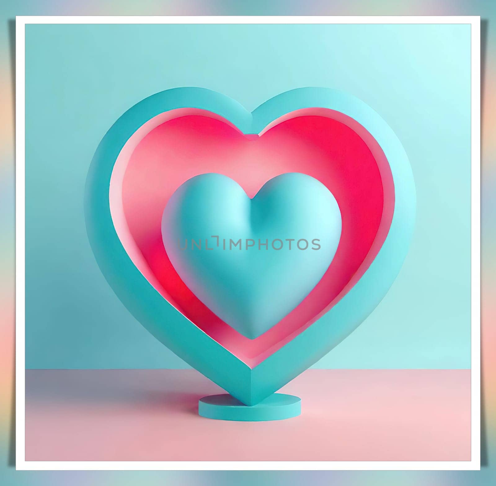 Valentine's Day background with hearts .Pastel colors.Valentine's day greeting card with heart.Minimal Valentine's Day concept. 3D rendering.Valentine's Day greeting card with hearts in pastel colors.Minimal love concept.Computer digital drawing.