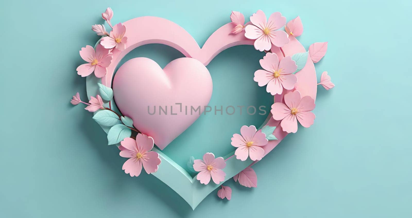 Valentine's Day background with hearts .Pastel colors.Valentine's day greeting card with heart.Minimal Valentine's Day concept. 3D rendering.Valentine's Day greeting card with hearts in pastel colors.Minimal love concept.Computer digital drawing.