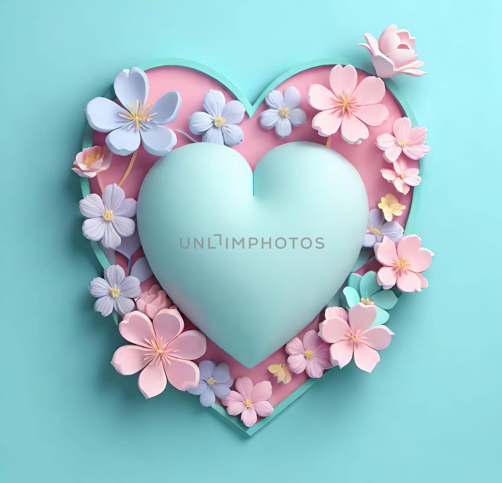 Valentine's Day background with hearts .Pastel colors.Valentine's day greeting card with heart.Minimal Valentine's Day concept. 3D rendering.Valentine's Day greeting card with hearts in pastel colors.Minimal love concept.Computer digital drawing.