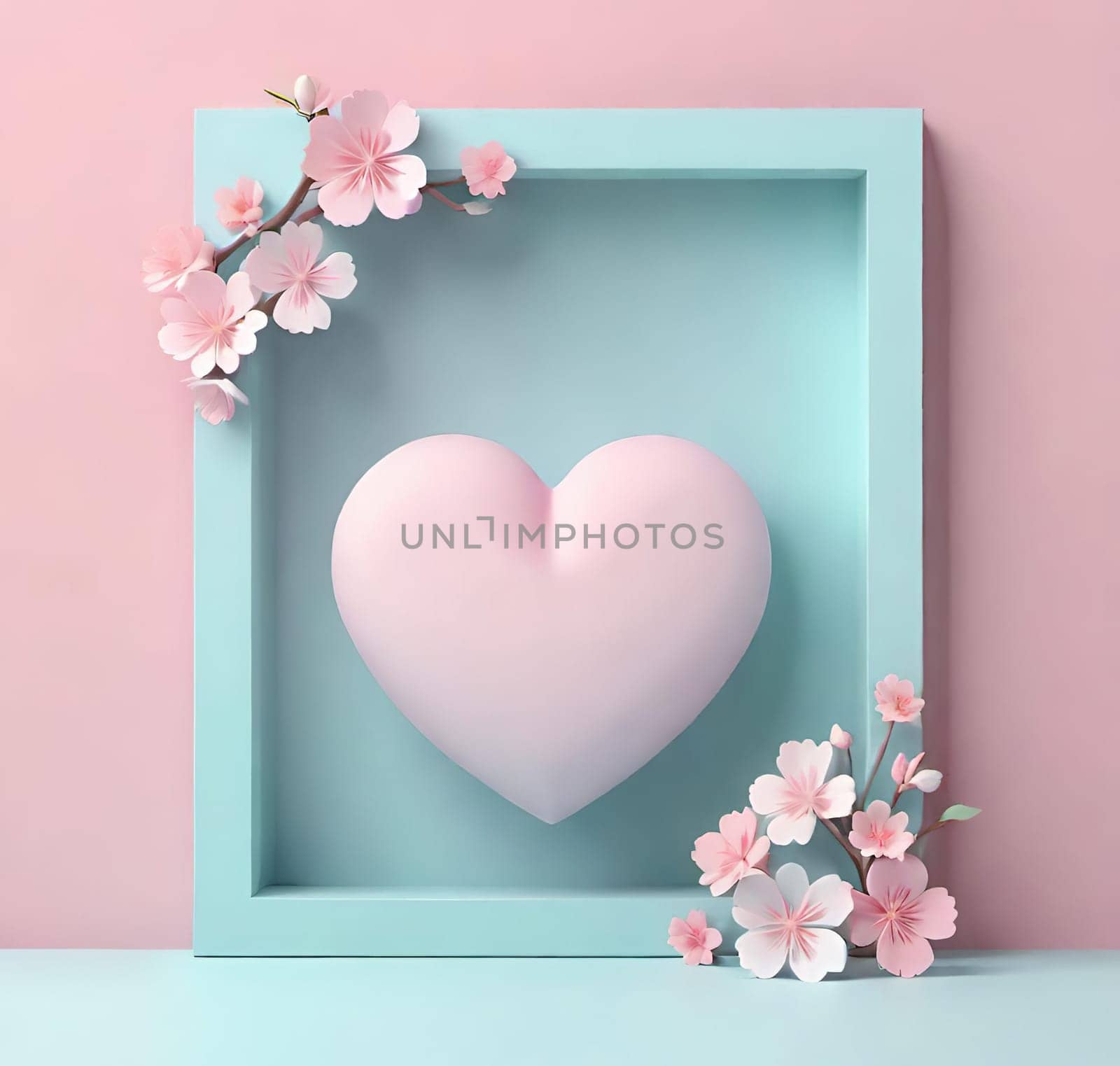 Valentine's Day background with hearts .Pastel colors.Valentine's day greeting card with heart.Minimal Valentine's Day concept. 3D rendering.Valentine's Day greeting card with hearts in pastel colors.Minimal love concept.Computer digital drawing.