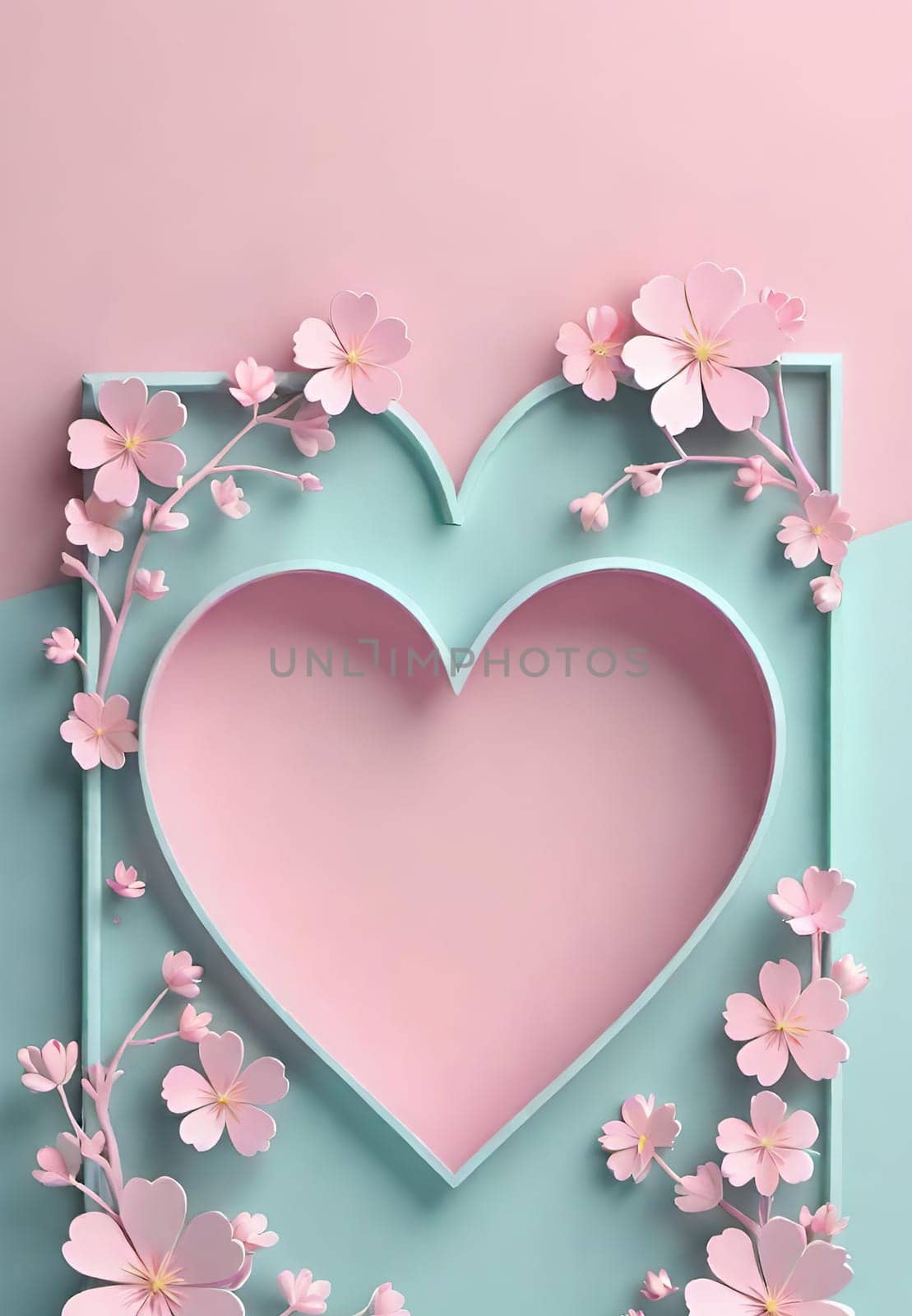 Valentine's Day background with hearts .Pastel colors.Valentine's day greeting card with heart.Minimal Valentine's Day concept. 3D rendering.Valentine's Day greeting card with hearts in pastel colors.Minimal love concept.Computer digital drawing.