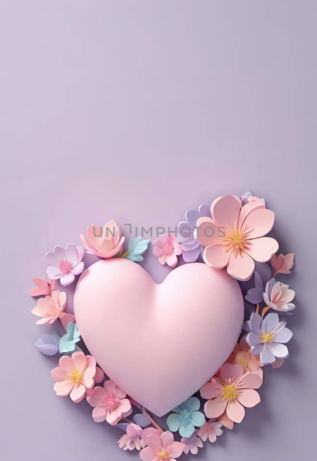 Valentine's Day background with hearts .Pastel colors.Valentine's day greeting card with heart.Minimal Valentine's Day concept. 3D rendering.Valentine's Day greeting card with hearts in pastel colors.Minimal love concept.Computer digital drawing.