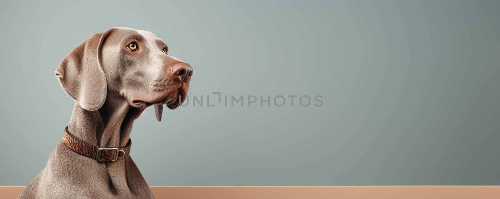 Weimaraner dog on soft color background. Generative AI.