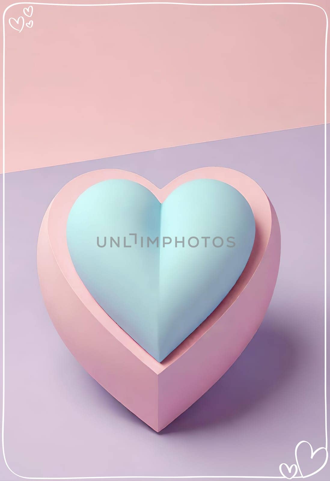 Valentine's Day background with hearts .Pastel colors.Valentine's day greeting card with heart.Minimal Valentine's Day concept. 3D rendering.Valentine's Day greeting card with hearts in pastel colors.Minimal love concept.Computer digital drawing.