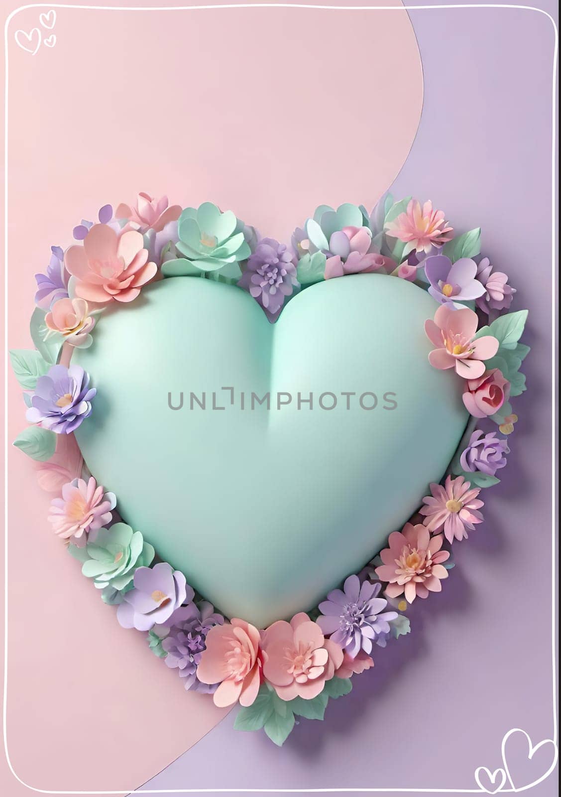 Valentine's Day background with hearts .Pastel colors.Valentine's day greeting card with heart.Minimal Valentine's Day concept. 3D rendering.Valentine's Day greeting card with hearts in pastel colors.Minimal love concept.Computer digital drawing.