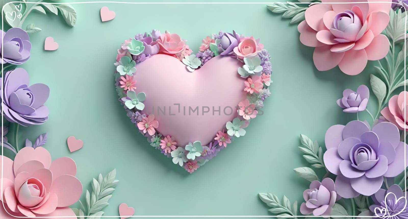 Valentine's Day background with hearts .Pastel colors.Valentine's day greeting card with heart.Minimal Valentine's Day concept. 3D rendering.Valentine's Day greeting card with hearts in pastel colors.Minimal love concept.Computer digital drawing.