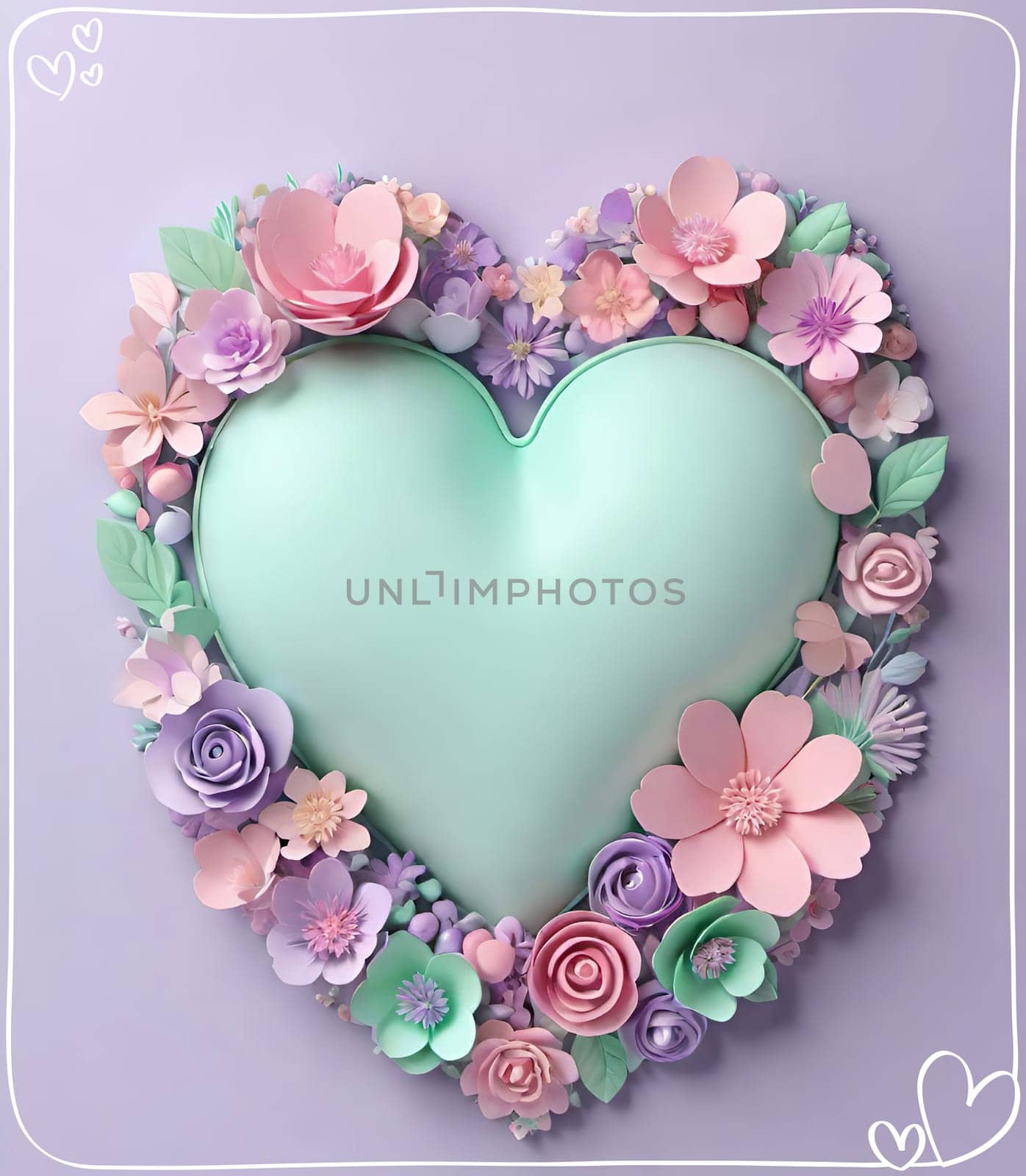 Valentine's Day background with hearts .Pastel colors.Valentine's day greeting card with heart.Minimal Valentine's Day concept. 3D rendering.Valentine's Day greeting card with hearts in pastel colors.Minimal love concept.Computer digital drawing.