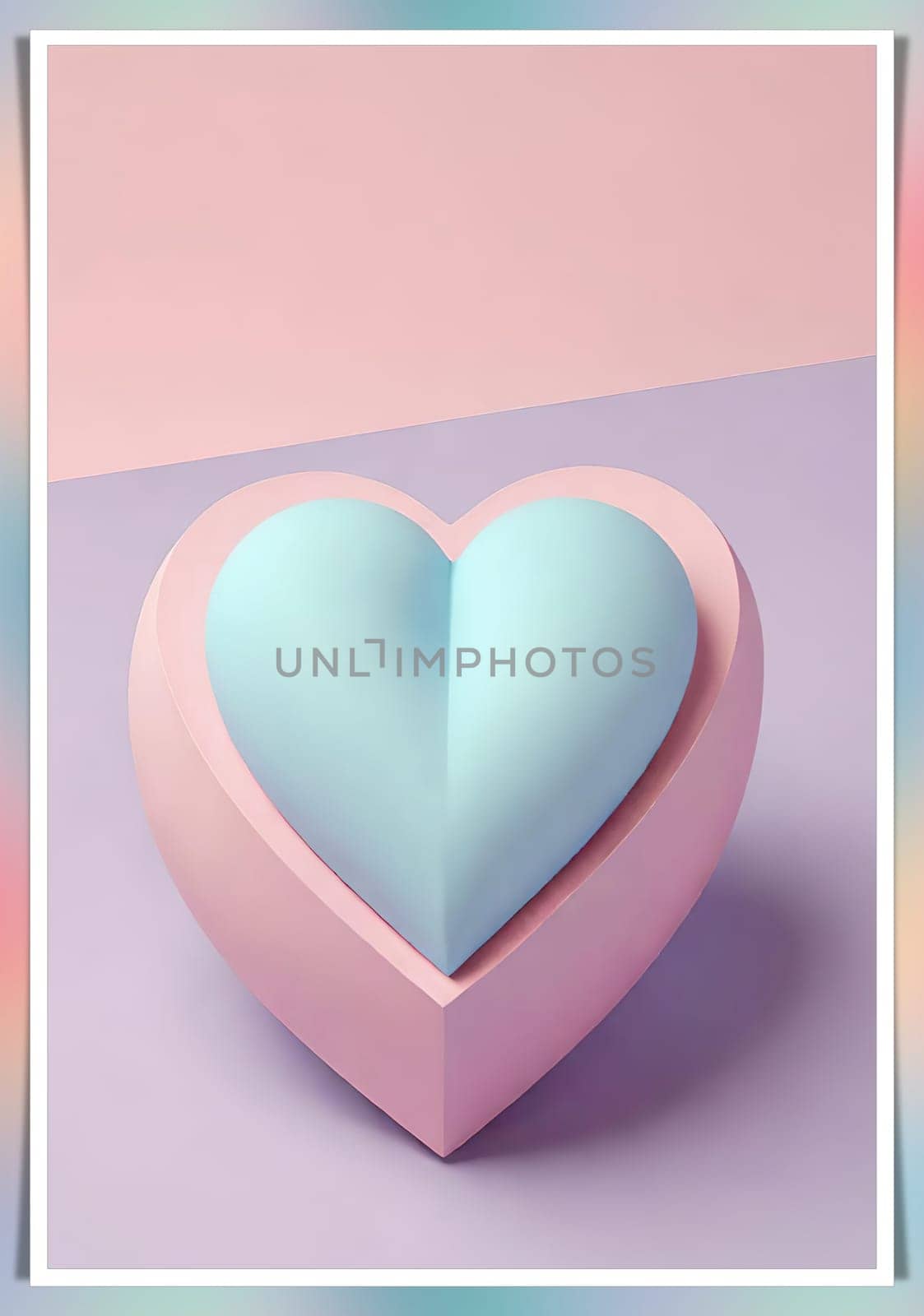 Valentine's Day background with hearts .Pastel colors.Valentine's day greeting card with heart.Minimal Valentine's Day concept. 3D rendering.Valentine's Day greeting card with hearts in pastel colors.Minimal love concept.Computer digital drawing.