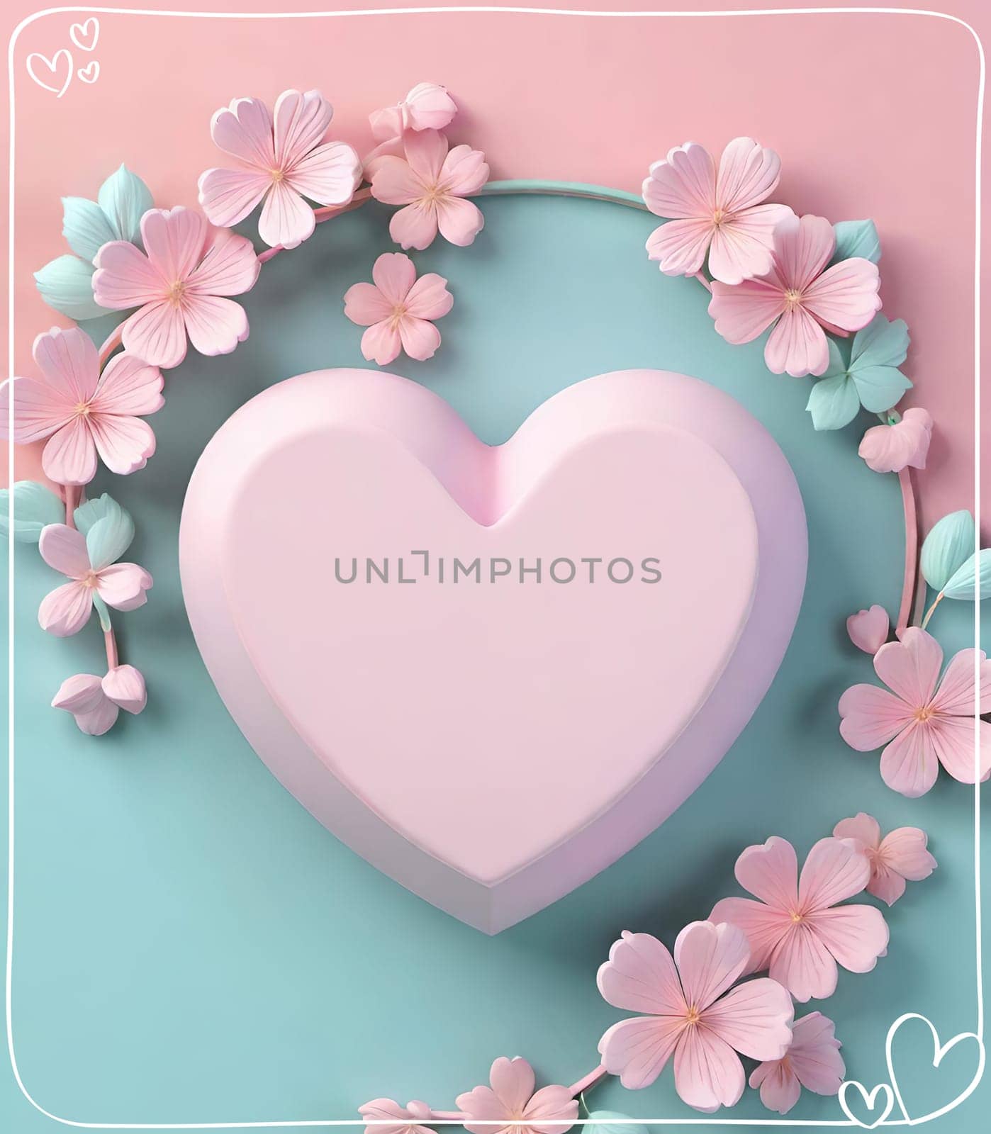 Valentine's Day background with hearts .Pastel colors.Valentine's day greeting card with heart.Minimal Valentine's Day concept. 3D rendering.Valentine's Day greeting card with hearts in pastel colors.Minimal love concept.Computer digital drawing.