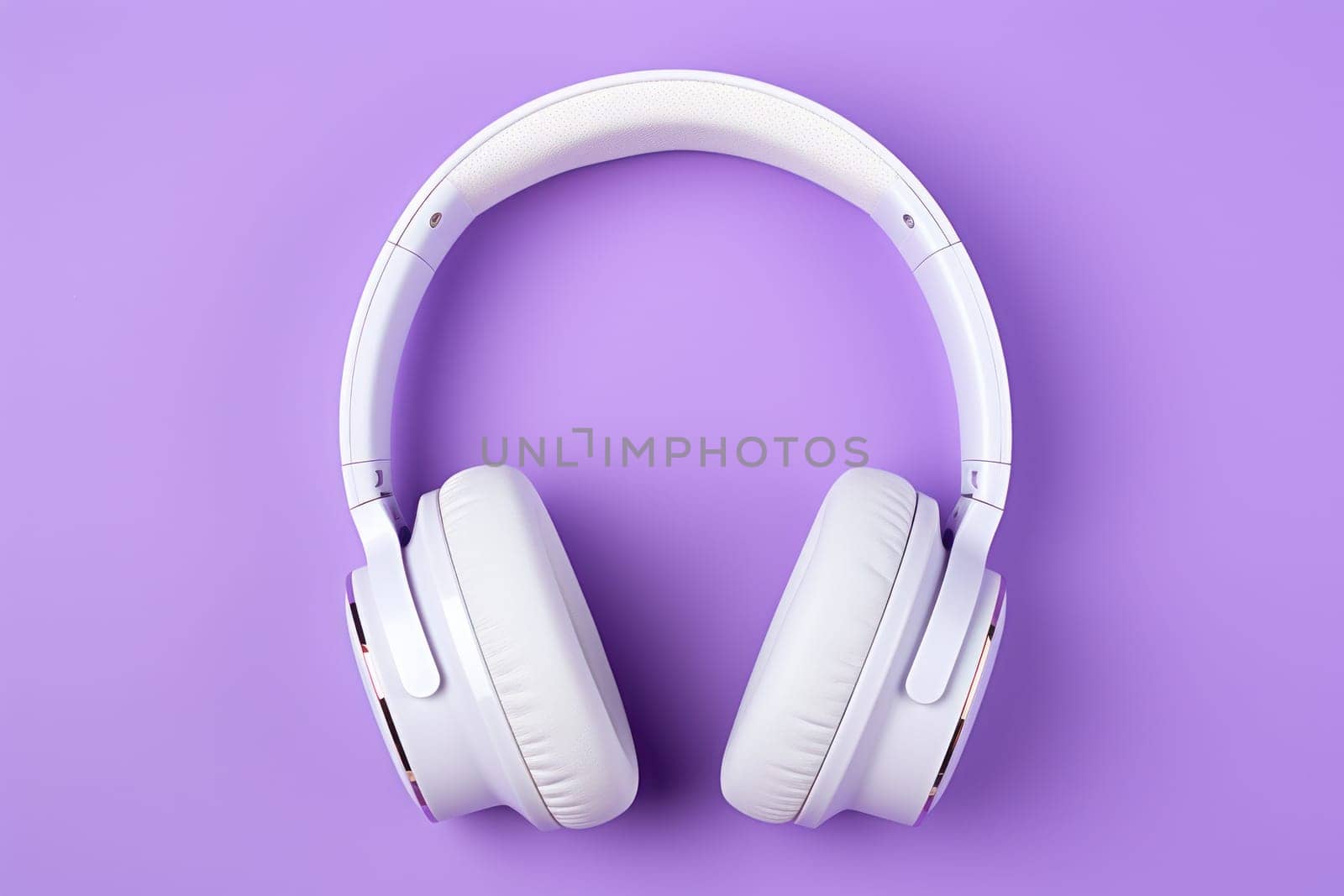 White headphones on a multicolored background. Generative AI by golfmerrymaker