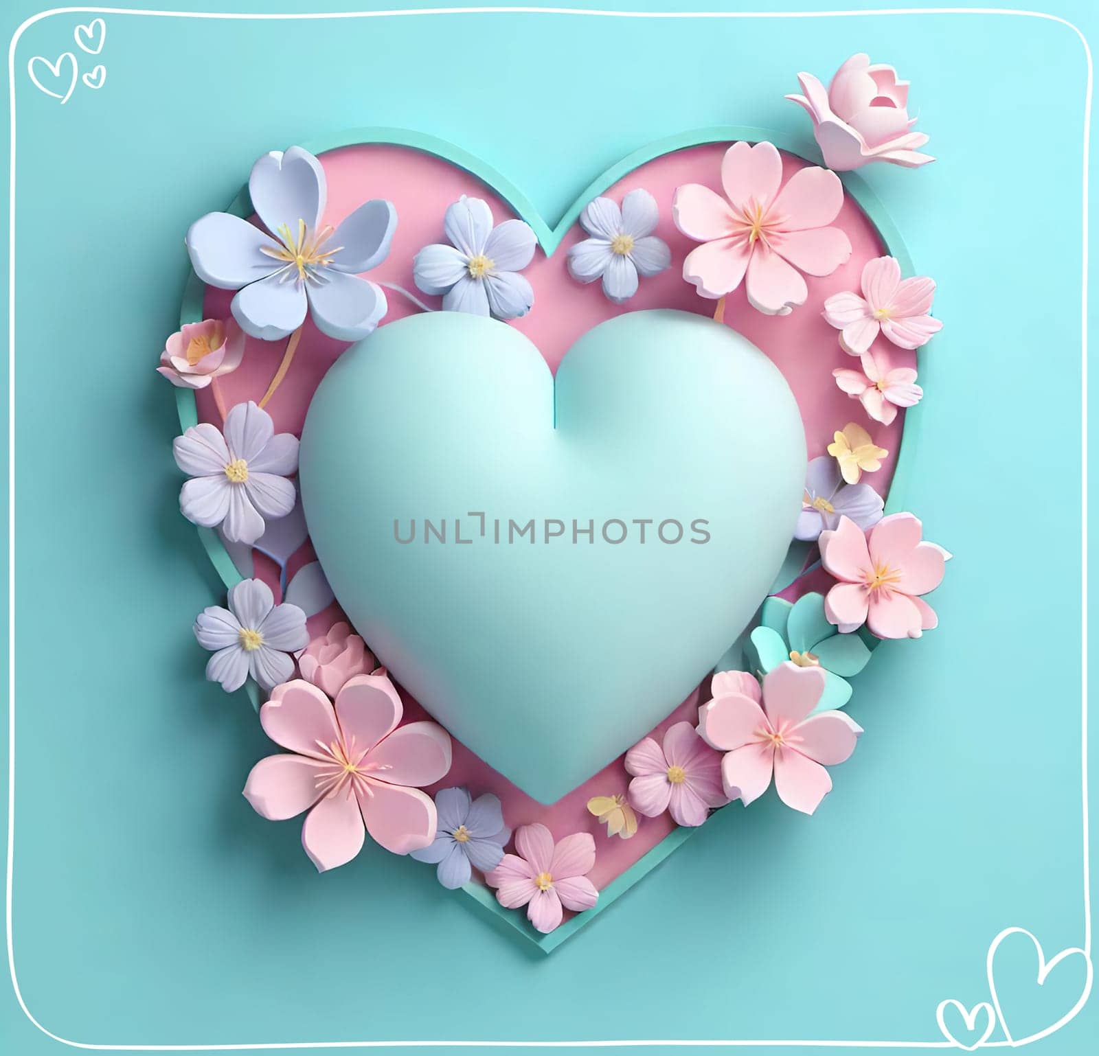 Valentine's Day background with hearts .Pastel colors.Valentine's day greeting card with heart.Minimal Valentine's Day concept. 3D rendering.Valentine's Day greeting card with hearts in pastel colors.Minimal love concept.Computer digital drawing.