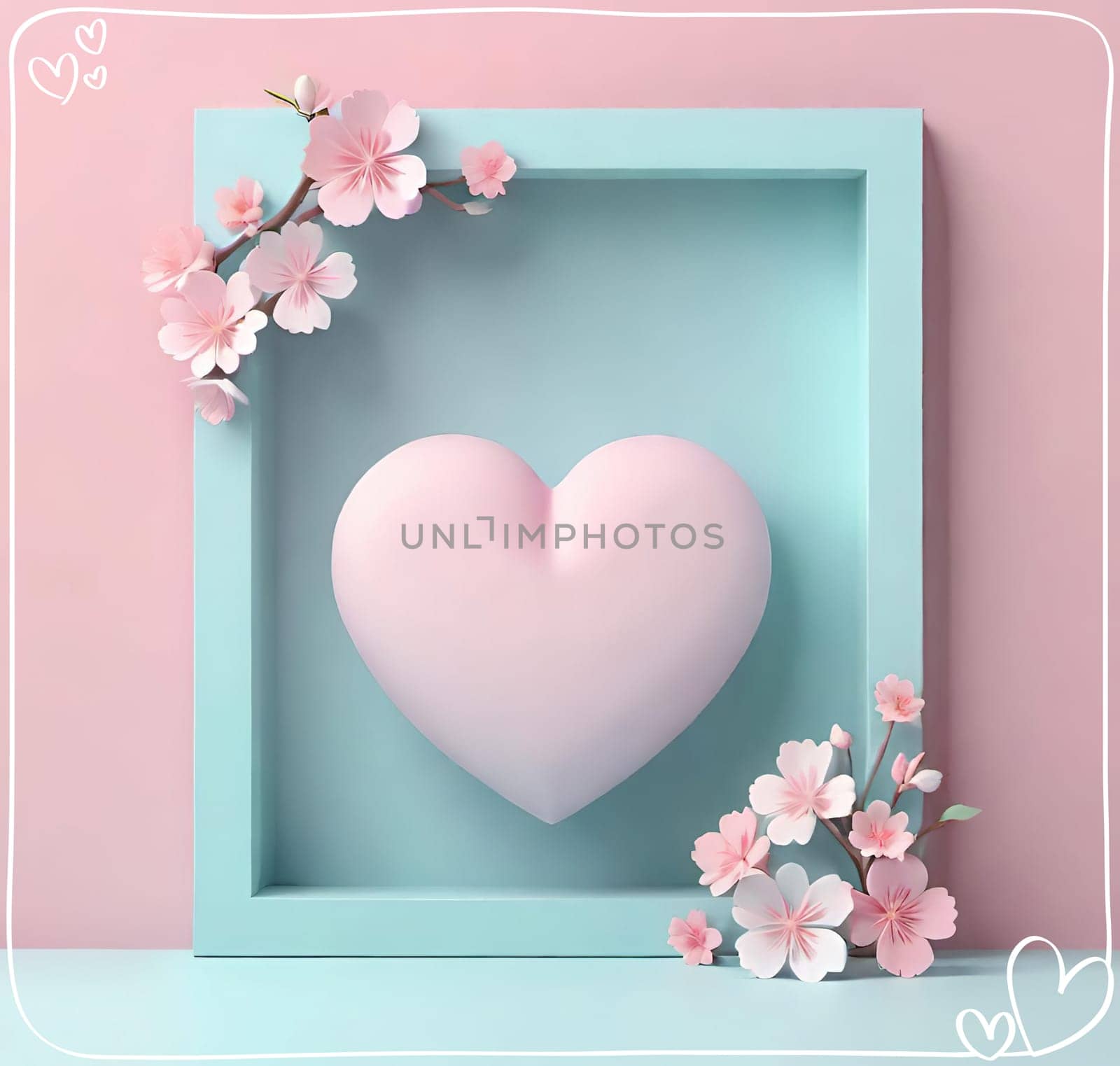 Valentine's Day background with hearts .Pastel colors.Valentine's day greeting card with heart.Minimal Valentine's Day concept. 3D rendering.Valentine's Day greeting card with hearts in pastel colors.Minimal love concept.Computer digital drawing.