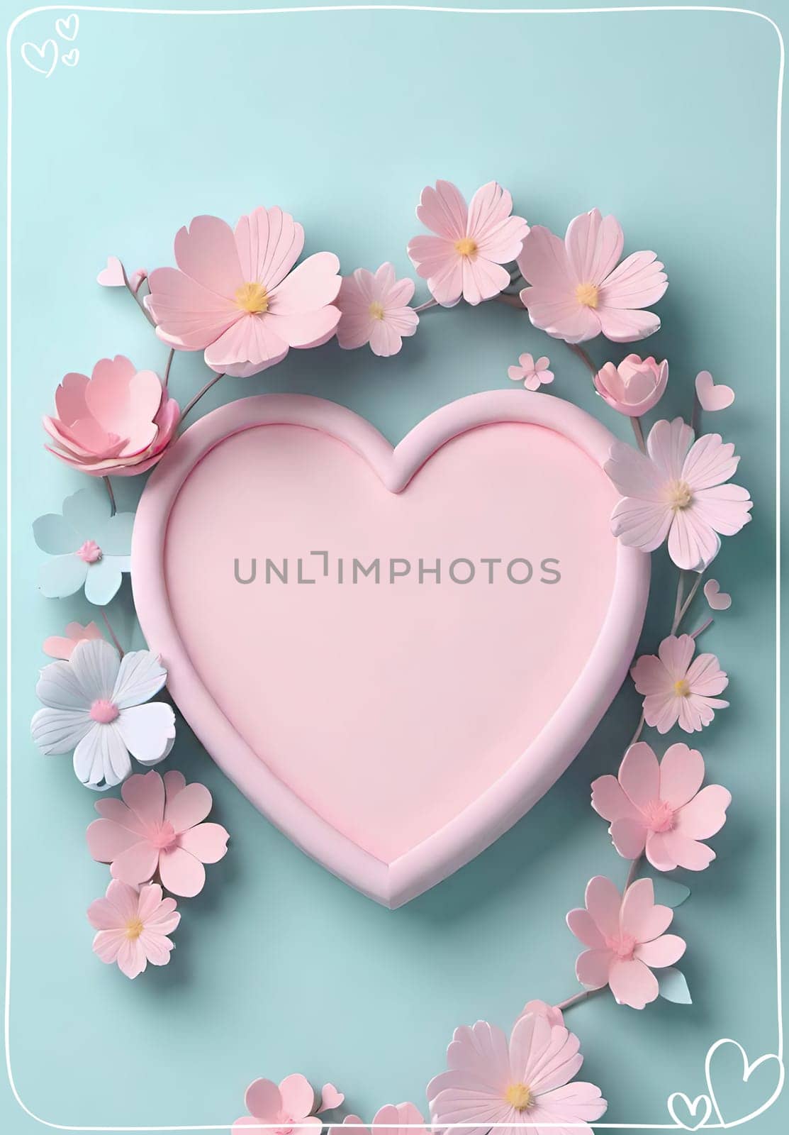 Valentine's Day background with hearts .Pastel colors.Valentine's day greeting card with heart.Minimal Valentine's Day concept. 3D rendering.Valentine's Day greeting card with hearts in pastel colors.Minimal love concept.Computer digital drawing.