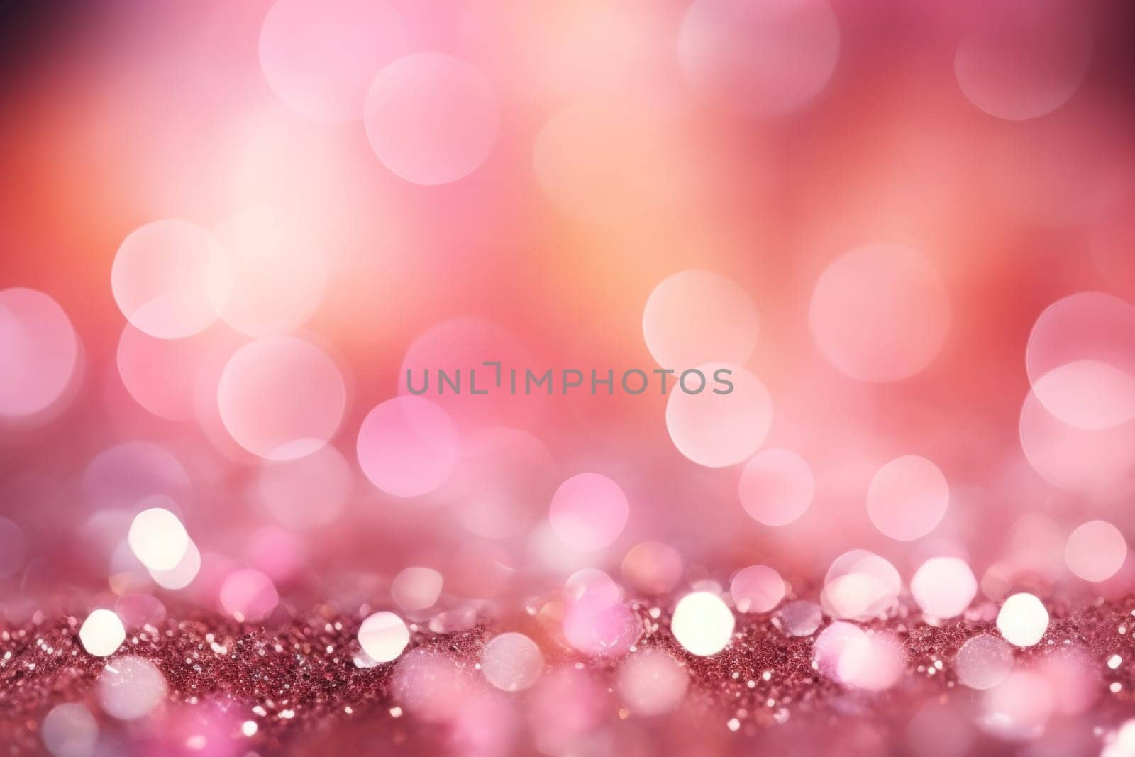 Glitter pink blurred bokeh lights background. Generative AI.