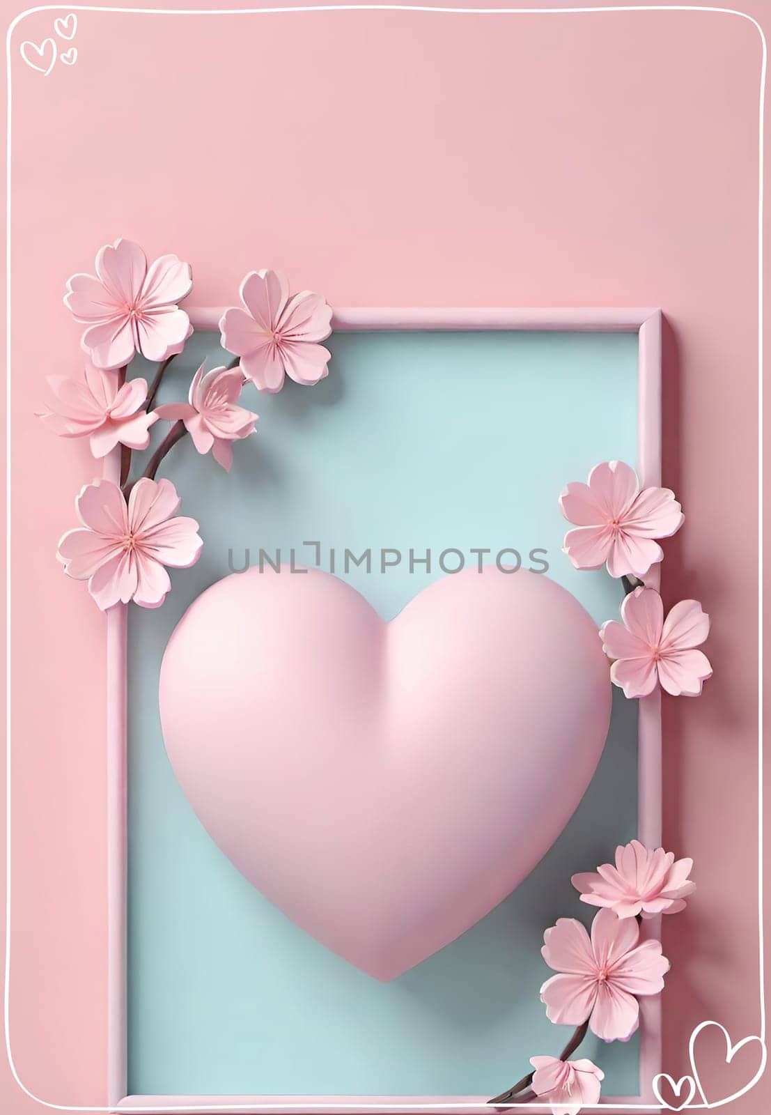 Valentine's Day background with hearts .Pastel colors.Valentine's day greeting card with heart.Minimal Valentine's Day concept. 3D rendering.Valentine's Day greeting card with hearts in pastel colors.Minimal love concept.Computer digital drawing.