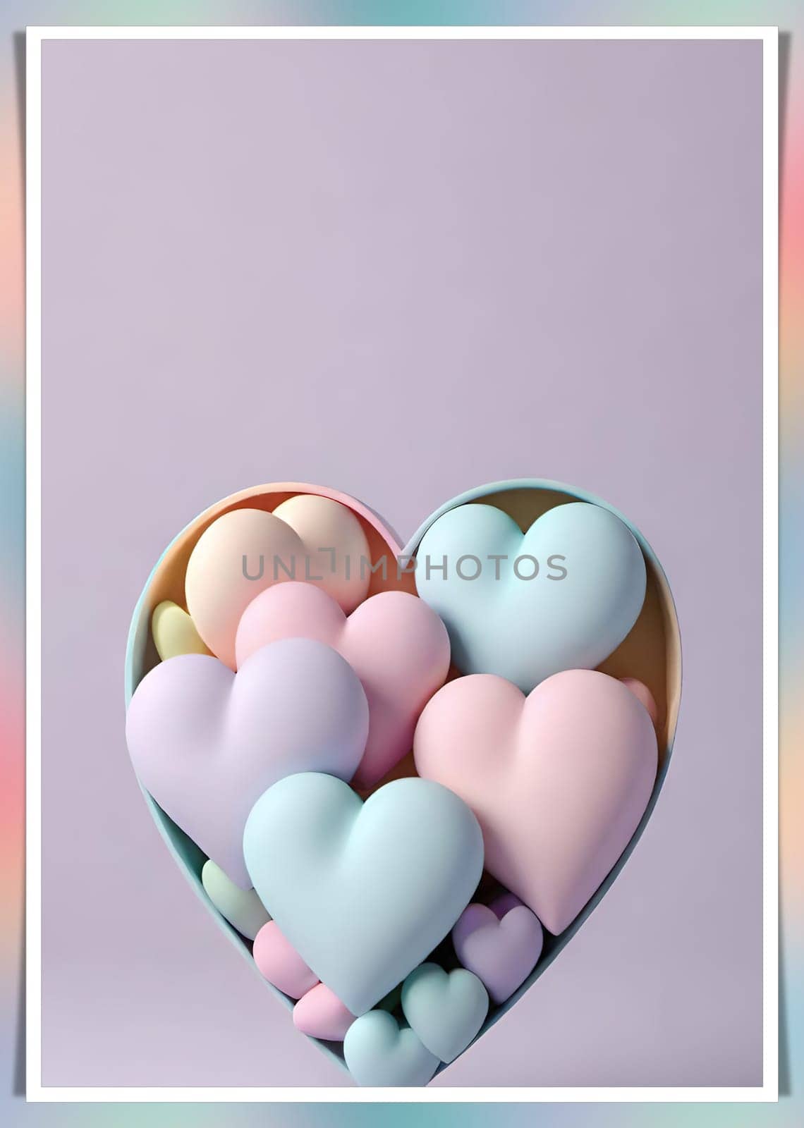 Valentine's Day background with hearts .Pastel colors.Valentine's day greeting card with heart.Minimal Valentine's Day concept. 3D rendering.Valentine's Day greeting card with hearts in pastel colors.Minimal love concept.Computer digital drawing.