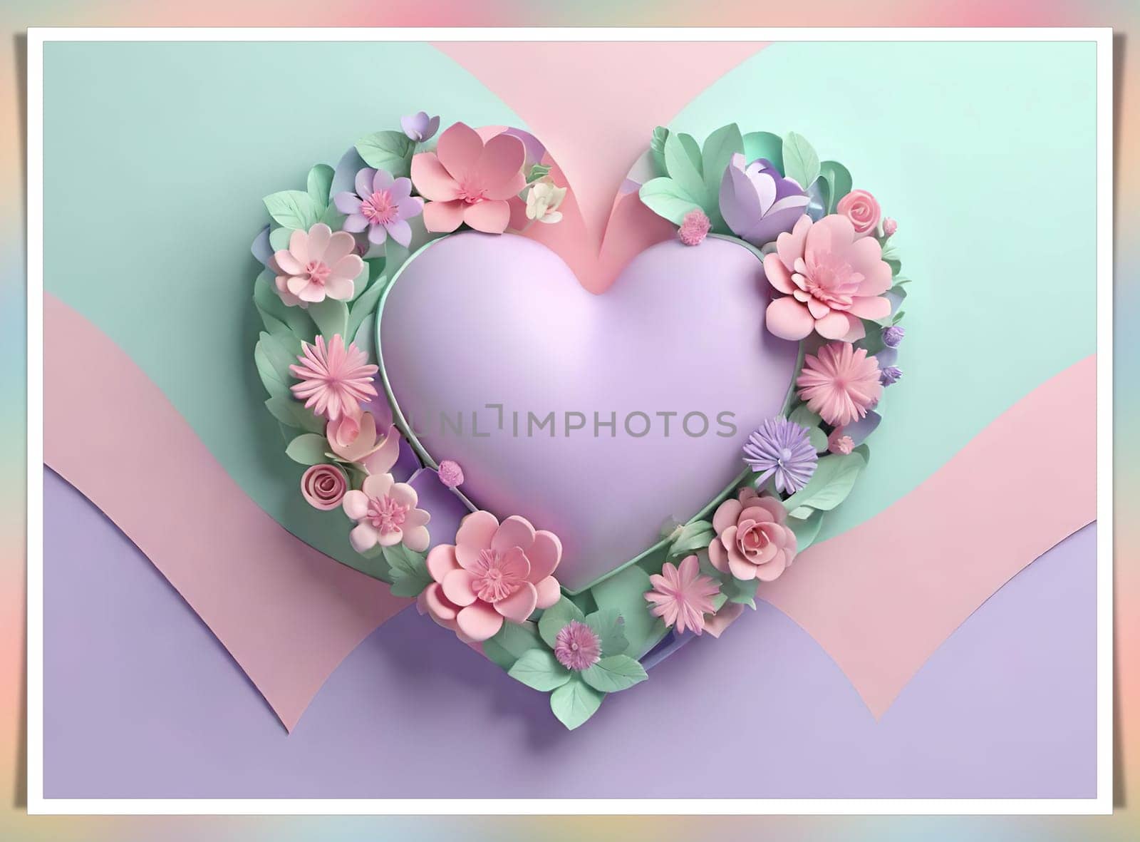 Valentine's Day background with hearts .Pastel colors.Valentine's day greeting card with heart.Minimal Valentine's Day concept. 3D rendering.Valentine's Day greeting card with hearts in pastel colors.Minimal love concept.Computer digital drawing.