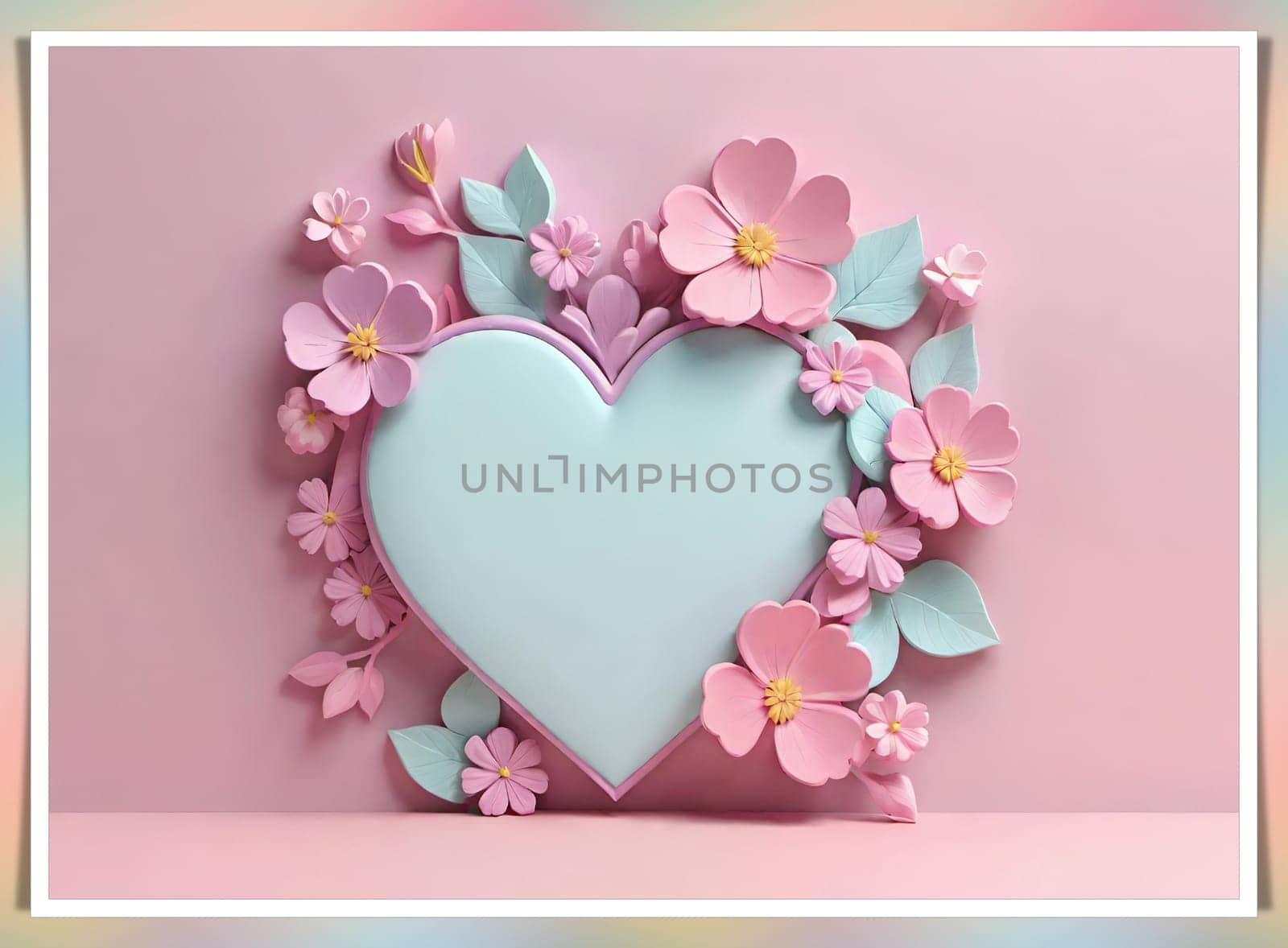 Valentine's Day background with hearts .Pastel colors.Valentine's day greeting card with heart.Minimal Valentine's Day concept. 3D rendering.Valentine's Day greeting card with hearts in pastel colors.Minimal love concept.Computer digital drawing.