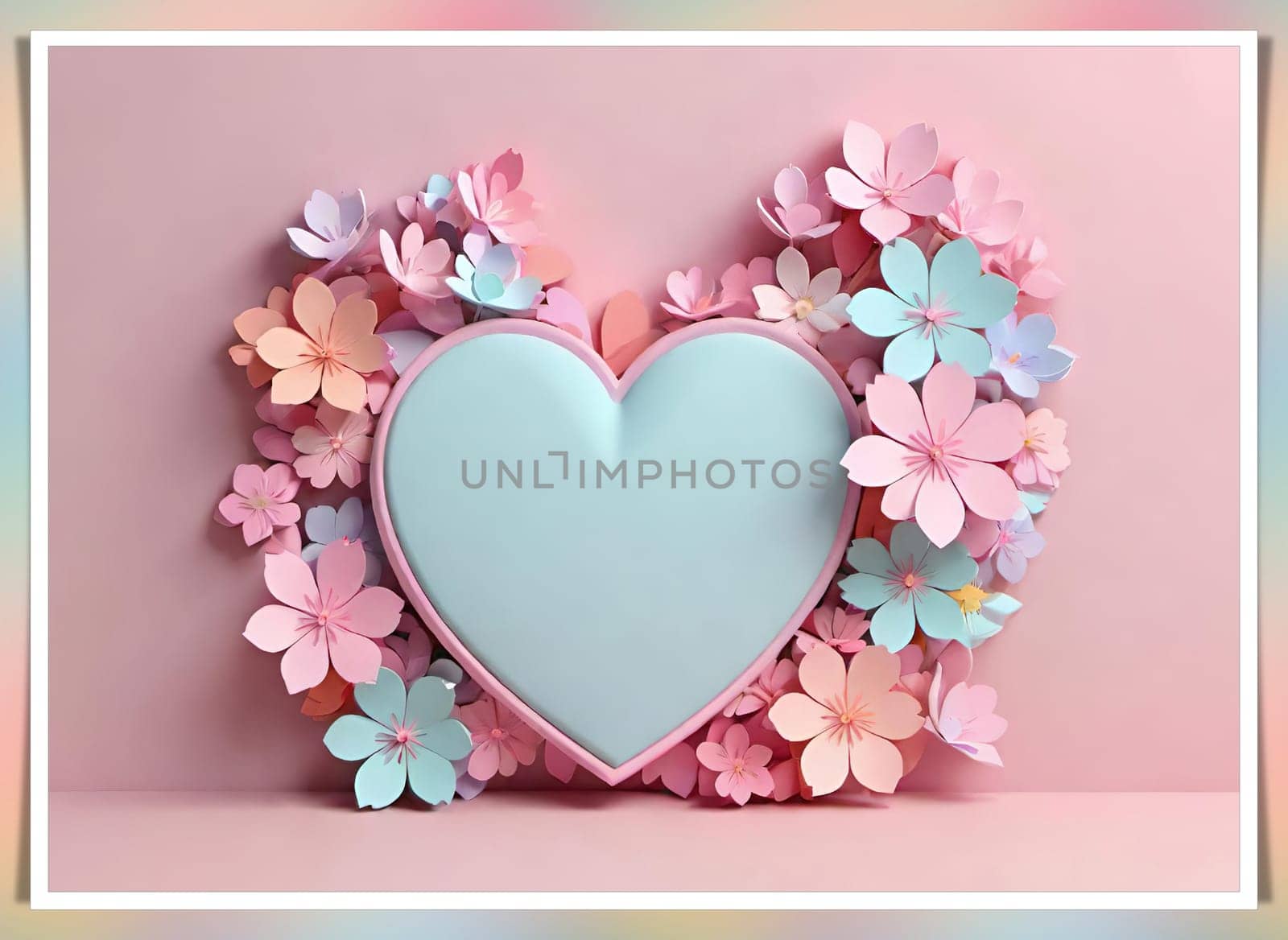 Valentine's Day background with hearts .Pastel colors.Valentine's day greeting card with heart.Minimal Valentine's Day concept. 3D rendering.Valentine's Day greeting card with hearts in pastel colors.Minimal love concept.Computer digital drawing.