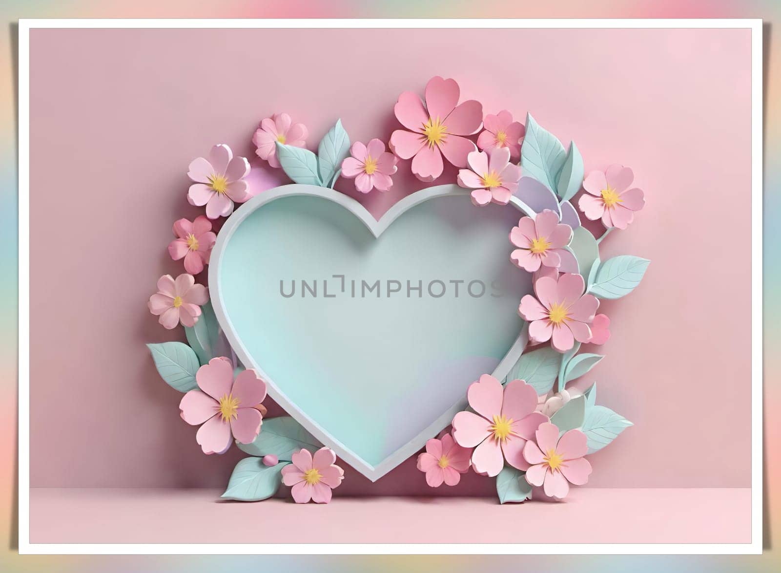 Valentine's Day background with hearts .Pastel colors.Valentine's day greeting card with heart.Minimal Valentine's Day concept. 3D rendering.Valentine's Day greeting card with hearts in pastel colors.Minimal love concept.Computer digital drawing.