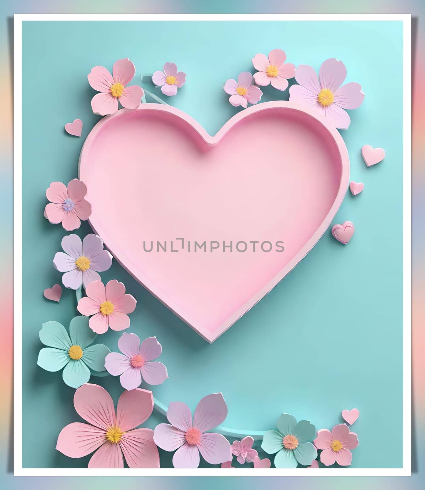 Valentine's Day background with hearts .Pastel colors.Valentine's day greeting card with heart.Minimal Valentine's Day concept. 3D rendering.Valentine's Day greeting card with hearts in pastel colors.Minimal love concept.Computer digital drawing.