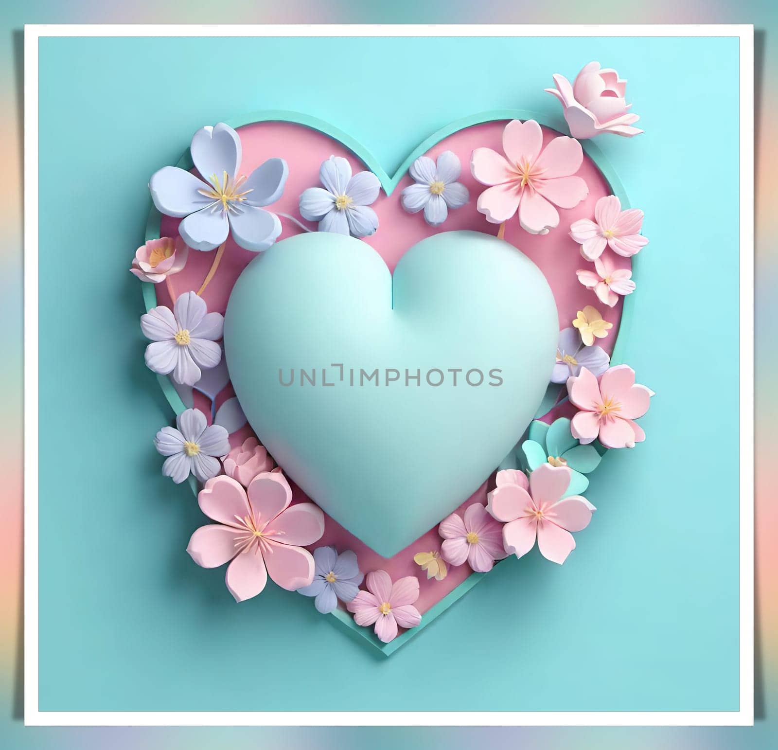 Valentine's Day background with hearts .Pastel colors.Valentine's day greeting card with heart.Minimal Valentine's Day concept. 3D rendering.Valentine's Day greeting card with hearts in pastel colors.Minimal love concept.Computer digital drawing.