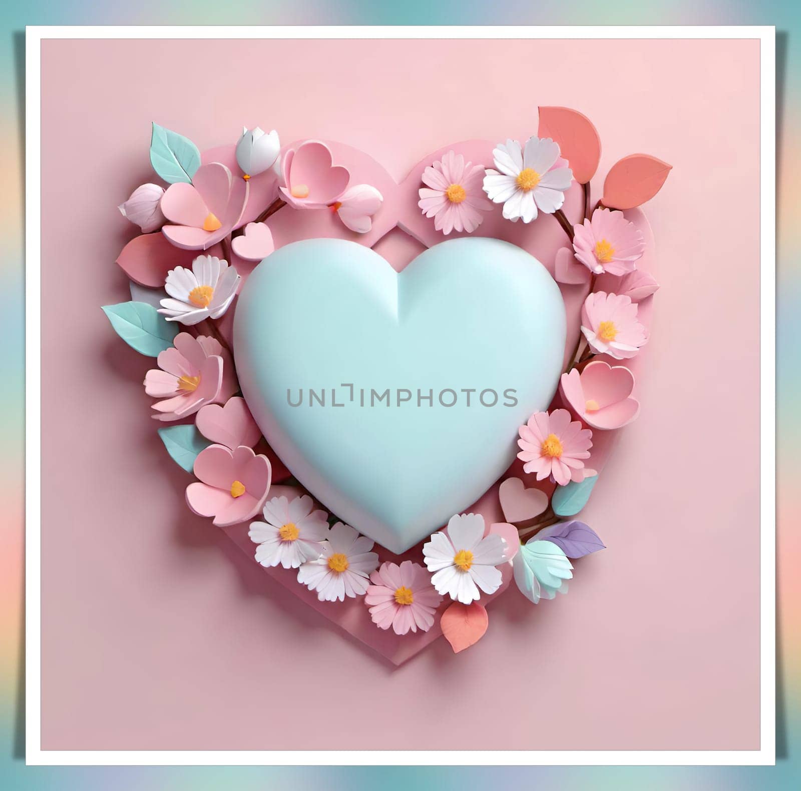 Valentine's Day background with hearts .Pastel colors.Valentine's day greeting card with heart.Minimal Valentine's Day concept. 3D rendering.Valentine's Day greeting card with hearts in pastel colors.Minimal love concept.Computer digital drawing.