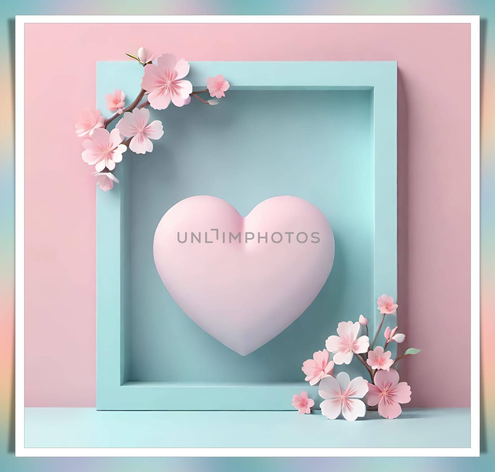 Valentine's Day background with hearts .Pastel colors.Valentine's day greeting card with heart.Minimal Valentine's Day concept. 3D rendering.Valentine's Day greeting card with hearts in pastel colors.Minimal love concept.Computer digital drawing.