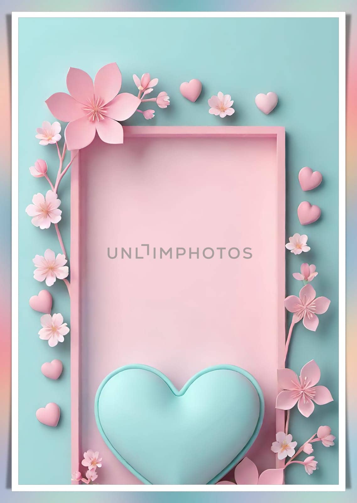 Valentine's Day background with hearts .Pastel colors.Valentine's day greeting card with heart.Minimal Valentine's Day concept. 3D rendering.Valentine's Day greeting card with hearts in pastel colors.Minimal love concept.Computer digital drawing.